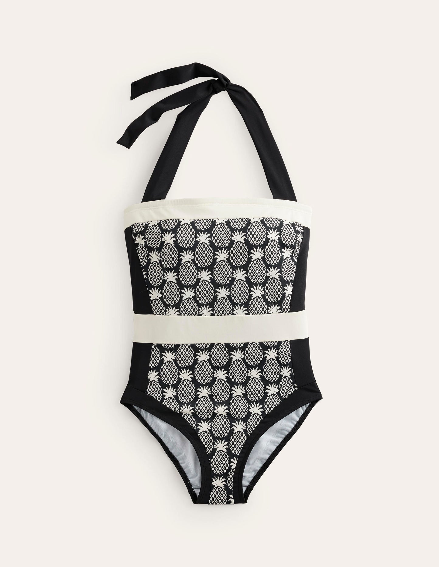 Maillot de bain dos-nu Santorini-Noir, motif géométrique ananas