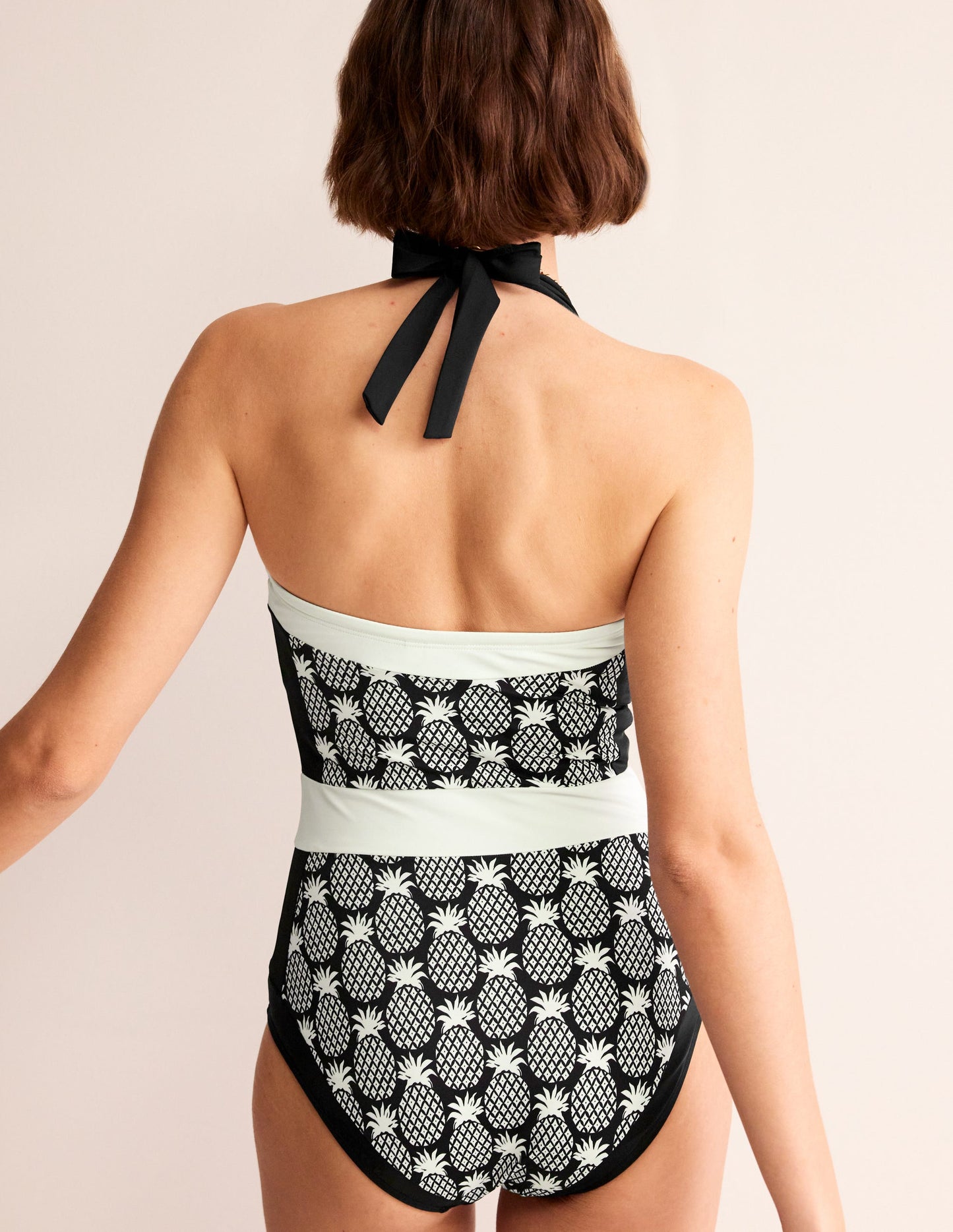 Maillot de bain dos-nu Santorini-Noir, motif géométrique ananas