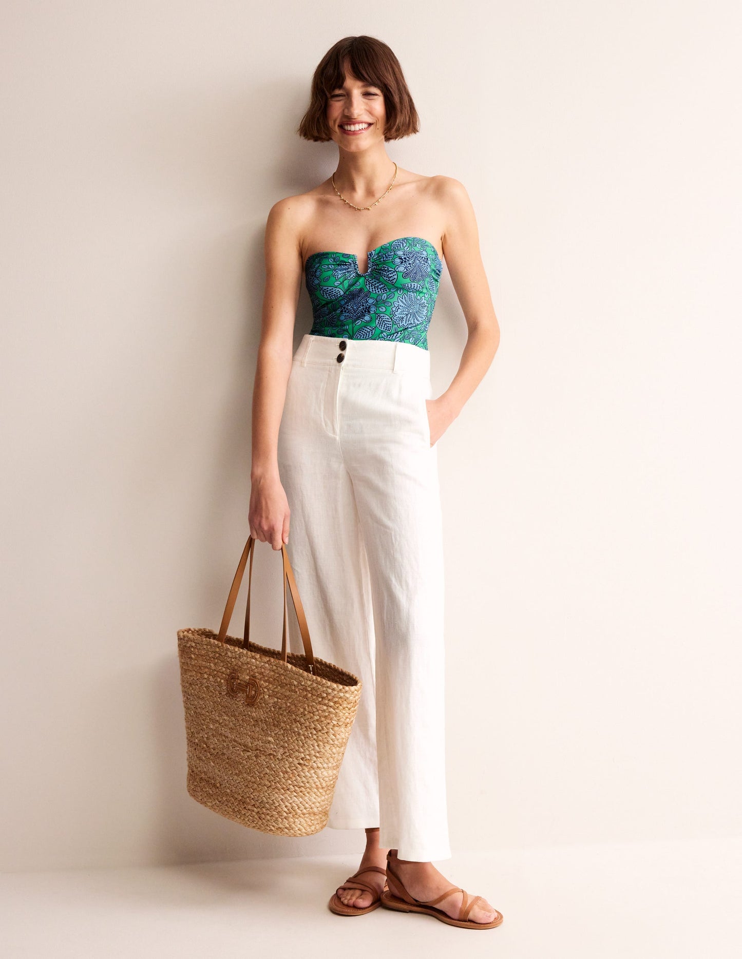 Badeanzug mit U-Steg-Ming Grün, Gardenia Swirl