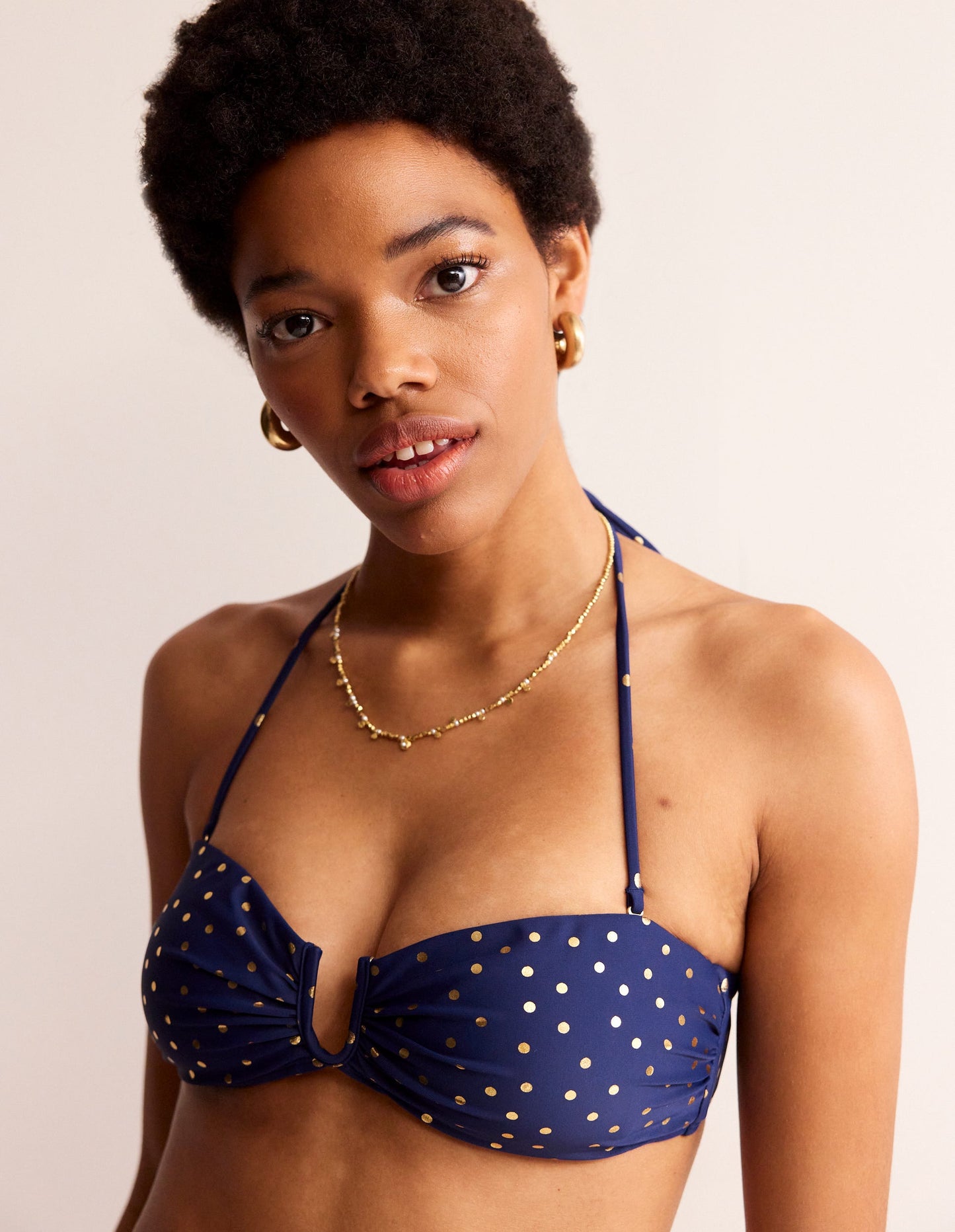 Bikinioberteil mit U-Steg-Marineblau Folien-Punkte