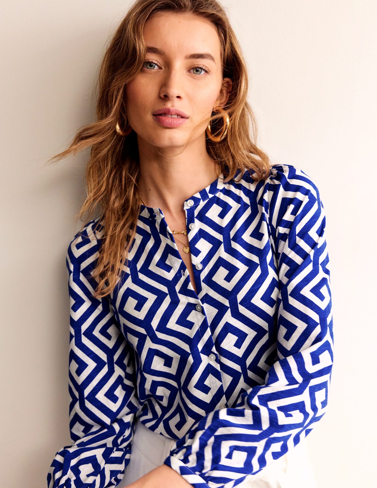 Chemise Marina en jersey-Bleu connecté, labyrinthe