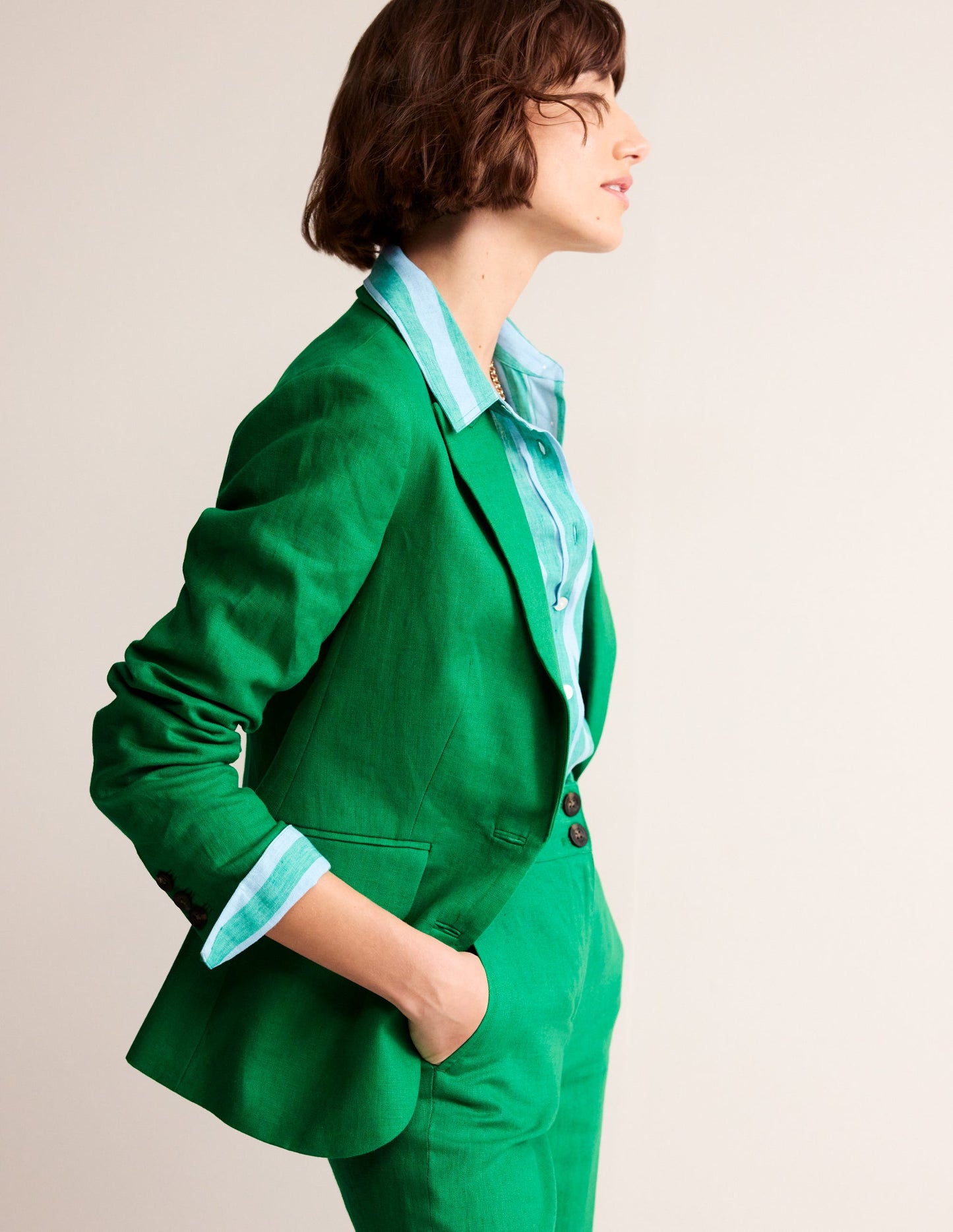 Blazer Marylebone en lin-Vert tambourin