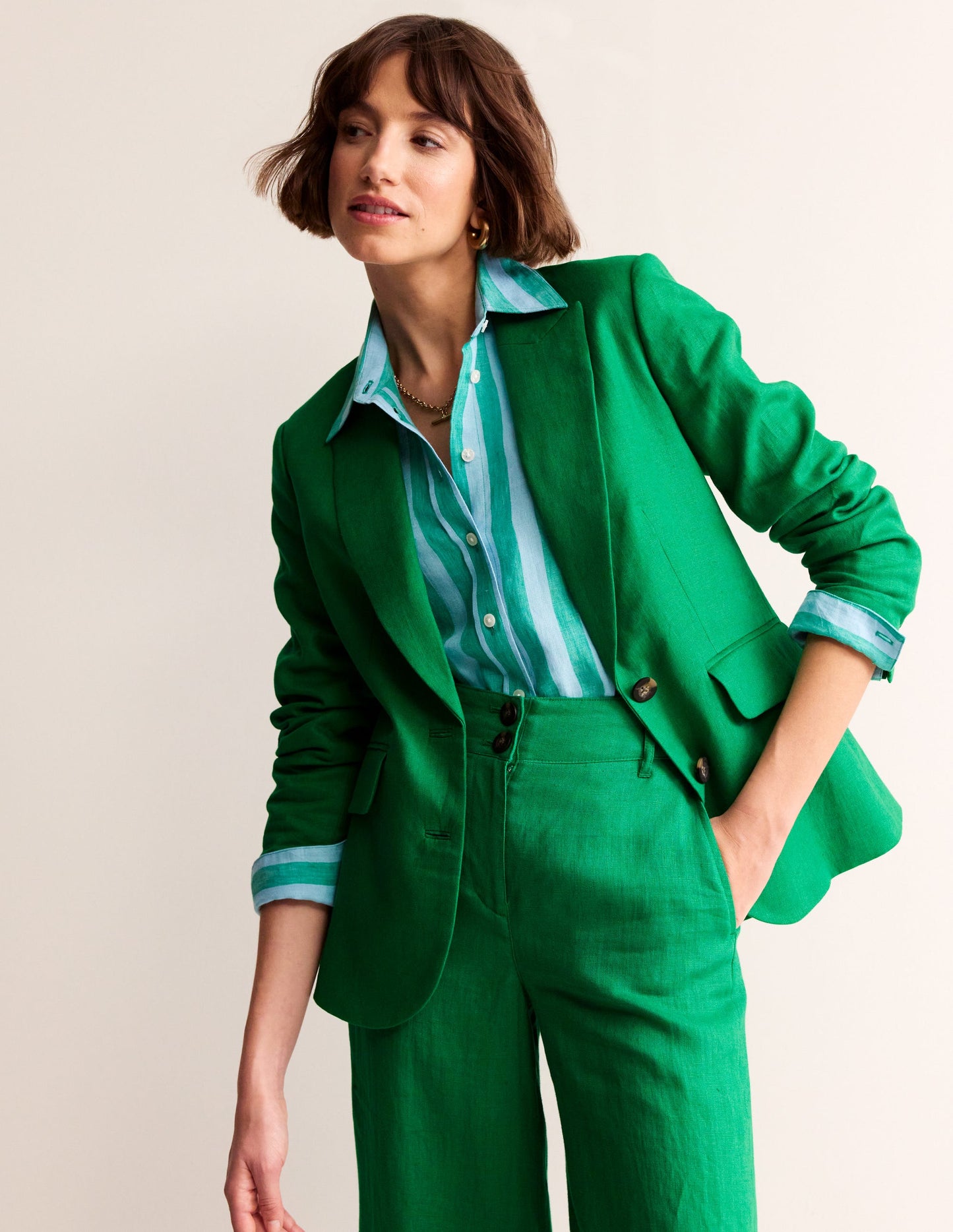 Blazer Marylebone en lin-Vert tambourin
