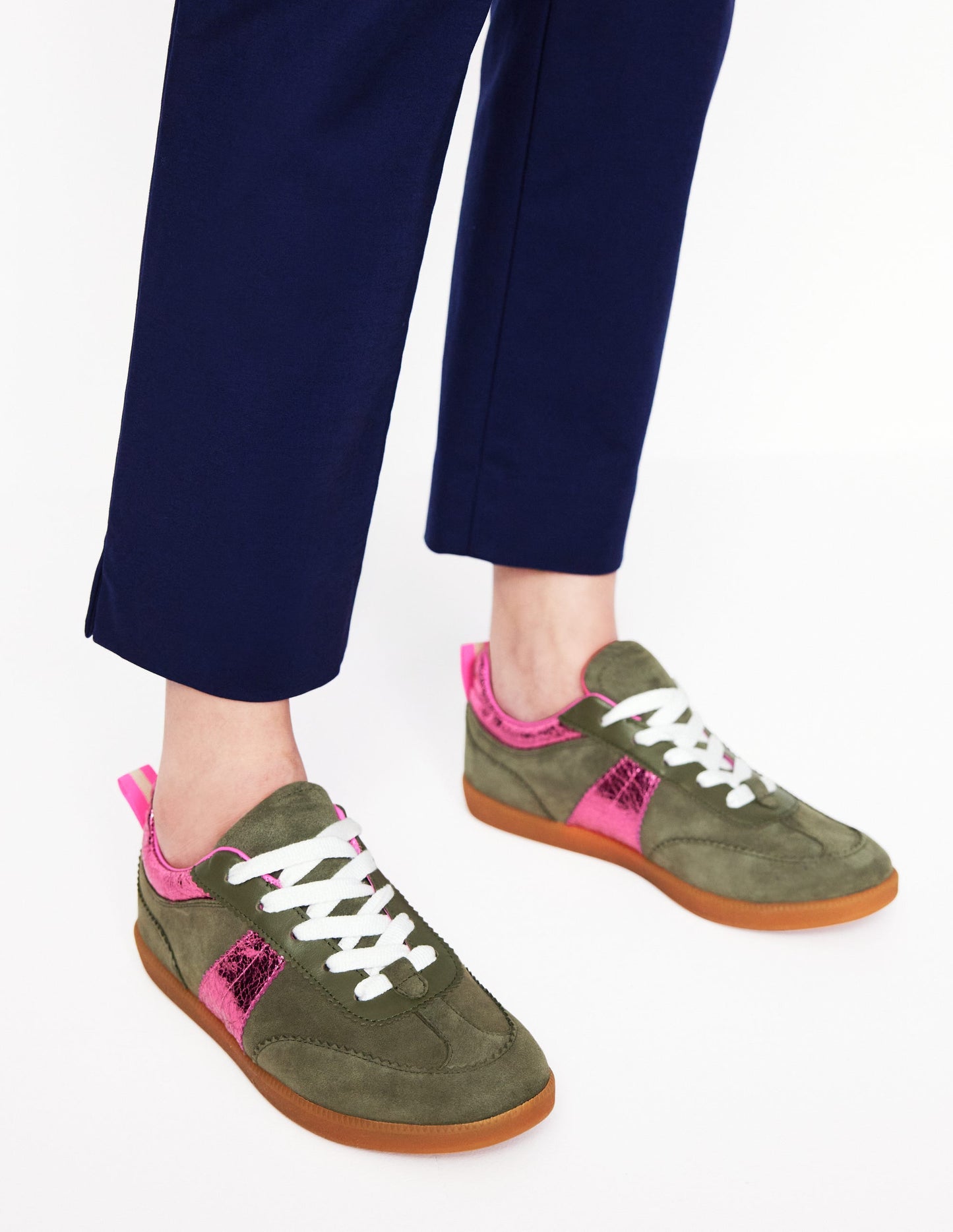Erin Retro-Tennisschuhe-Khaki/Leuchtendes Pink