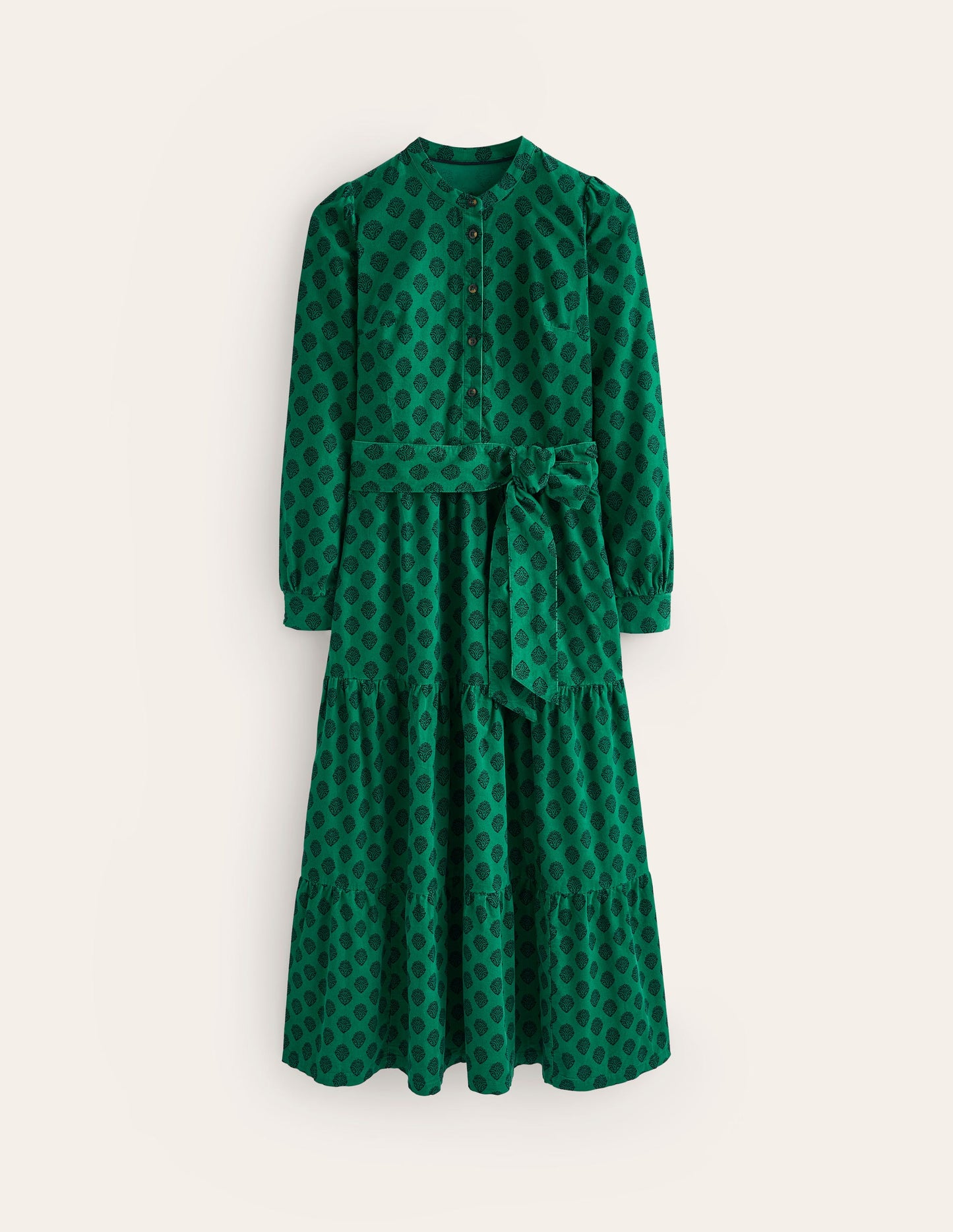 Alba Maxikleid aus Cord-Alpingrün, Dekorativer Stempel