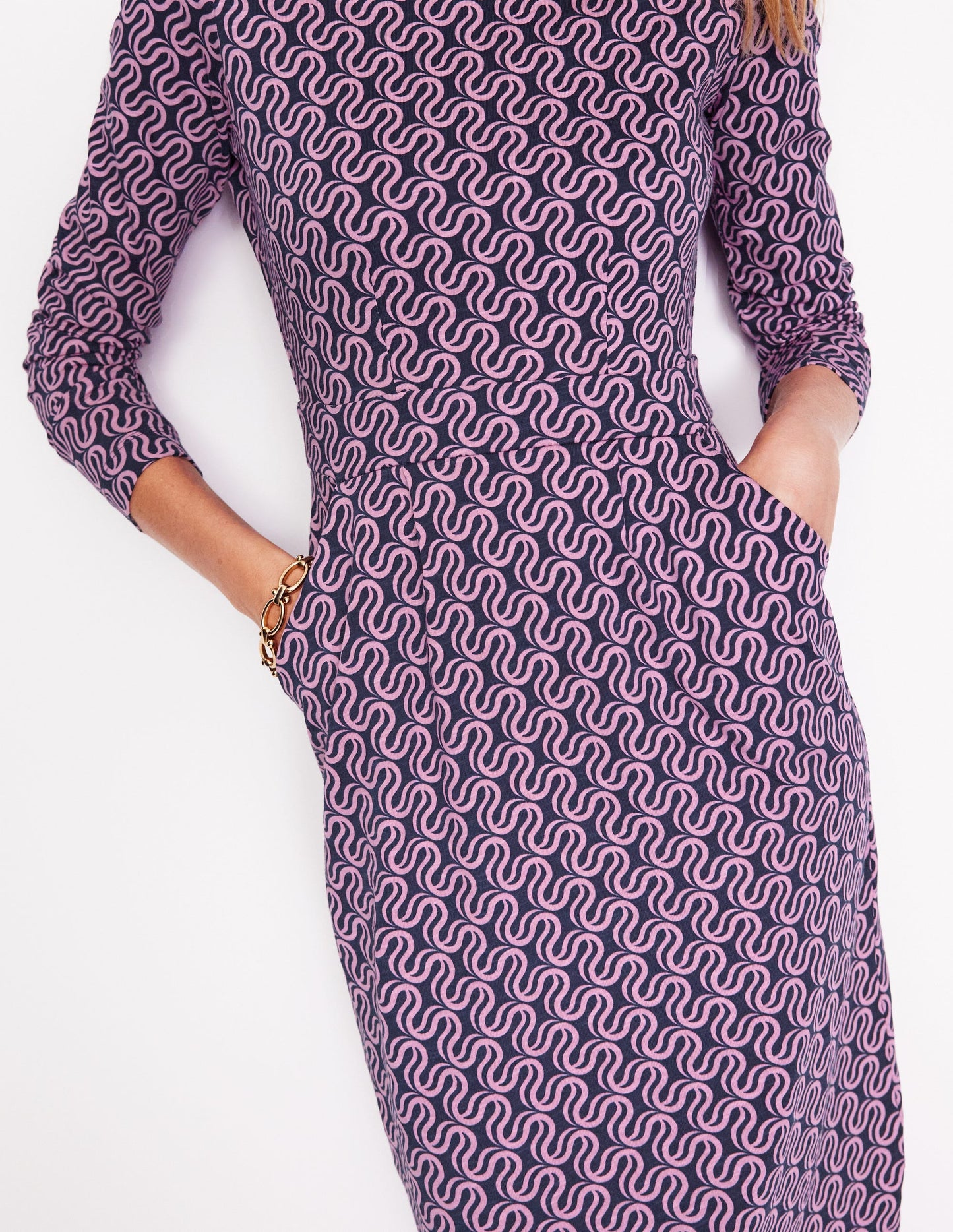 Robe Florrie à manches longues-Lavande tendre, motif Ribbon Wave