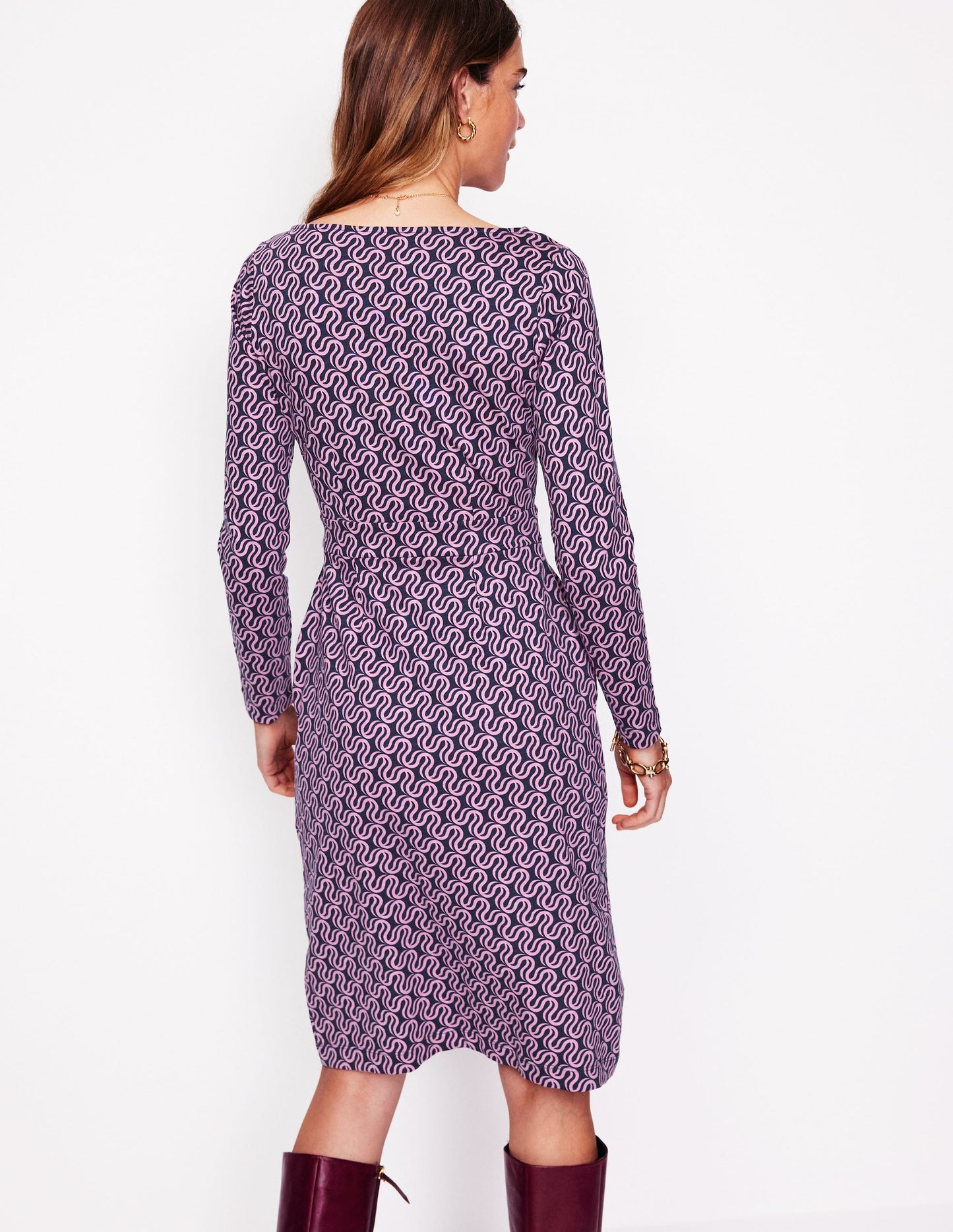 Robe Florrie à manches longues-Lavande tendre, motif Ribbon Wave