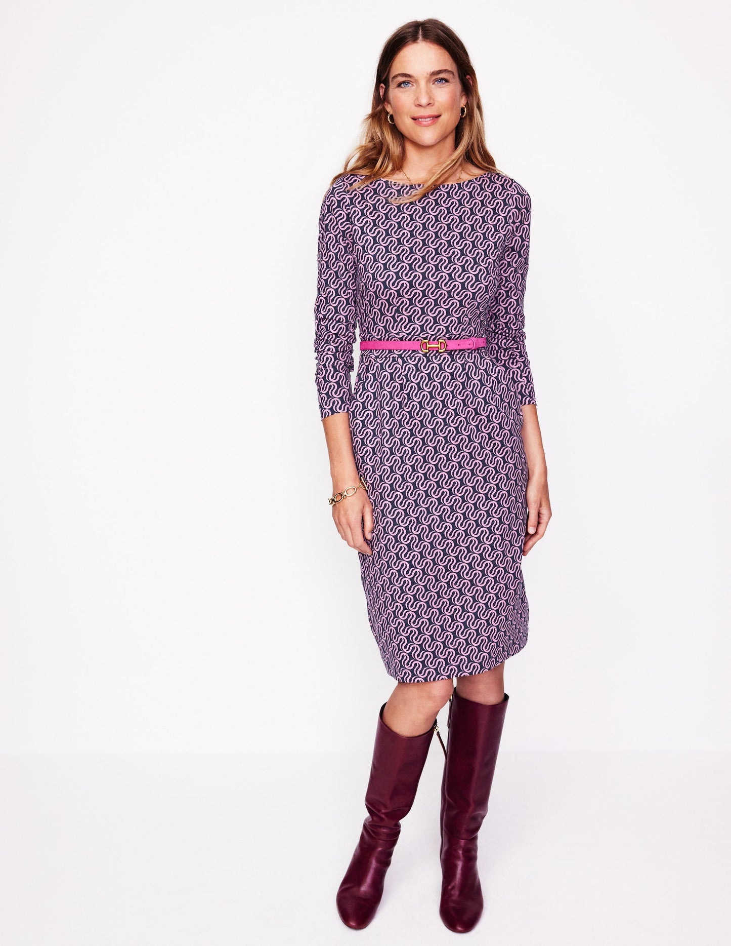 Robe Florrie à manches longues-Lavande tendre, motif Ribbon Wave