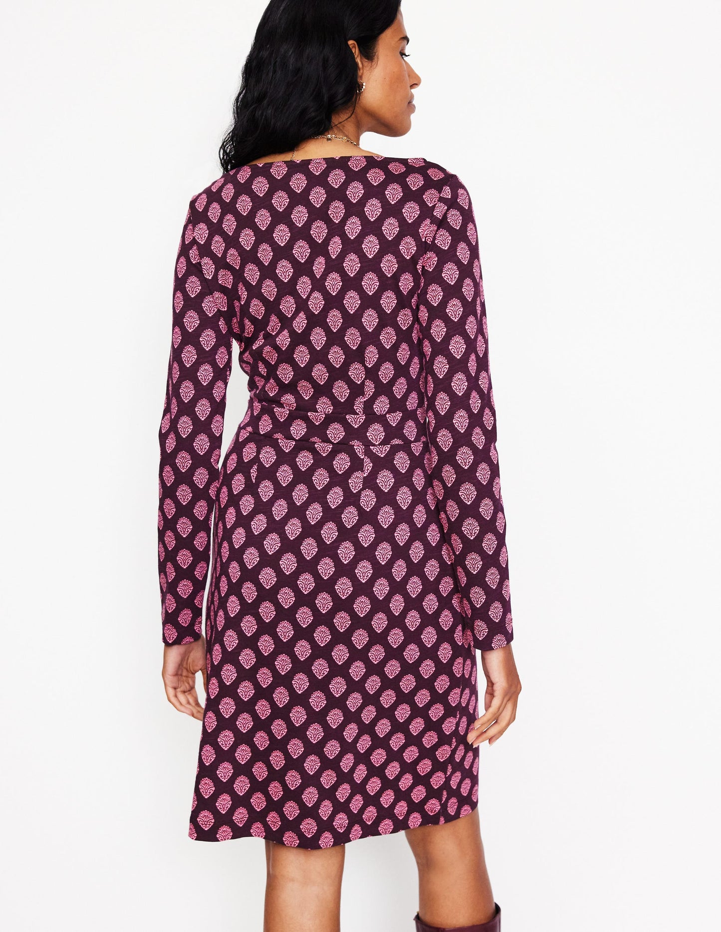 Robe Florrie à manches longues-Figue, motif Ornate Stamp
