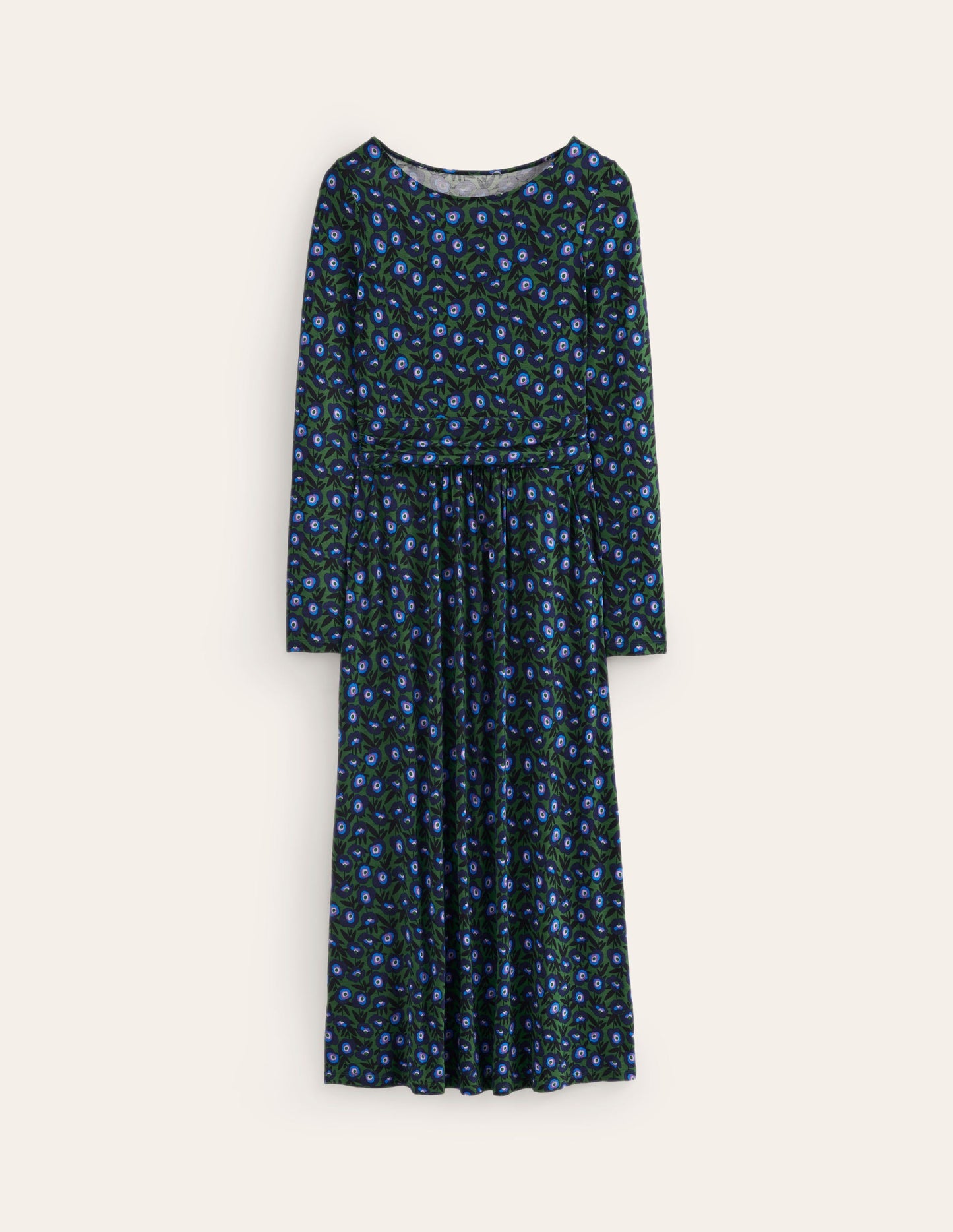 Amelie Langärmeliges Midikleid-Piniengrün, Stiefmütterchenzweig