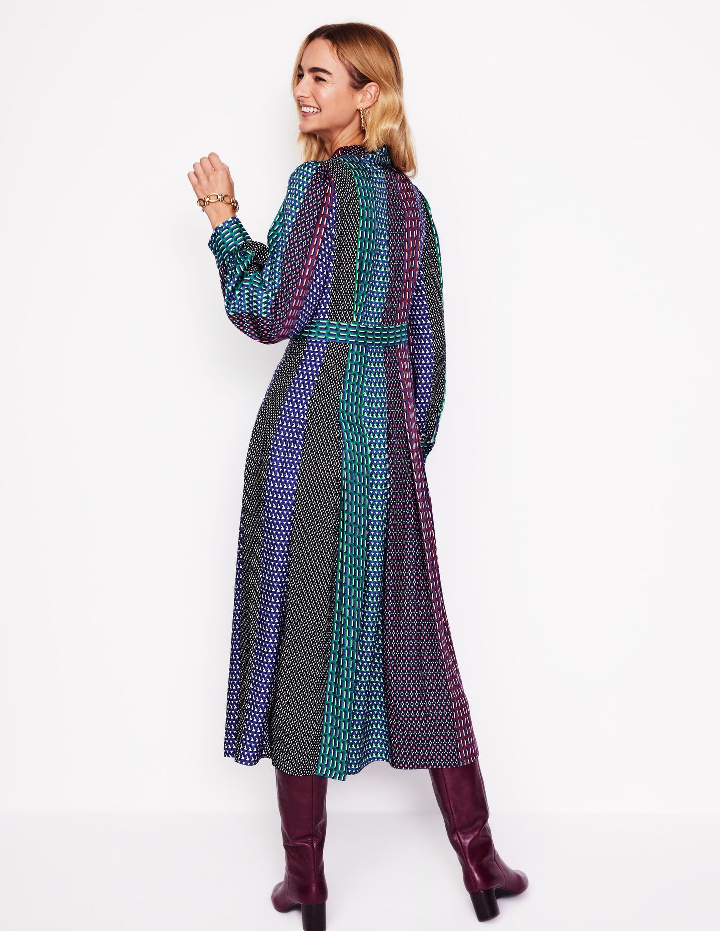 Midikleid mit Schluppe und Schleife-Bunt, Geomix