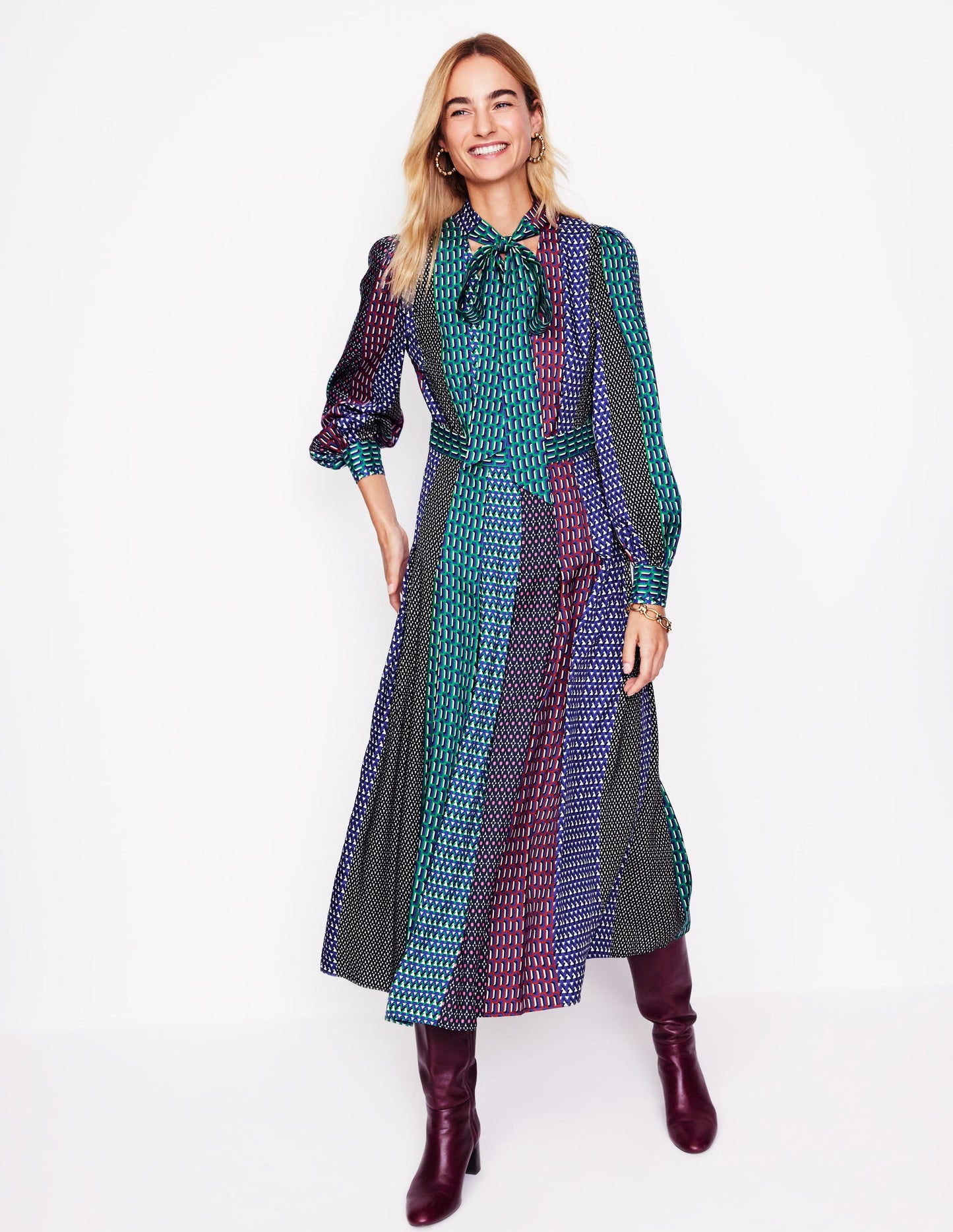 Midikleid mit Schluppe und Schleife-Bunt, Geomix