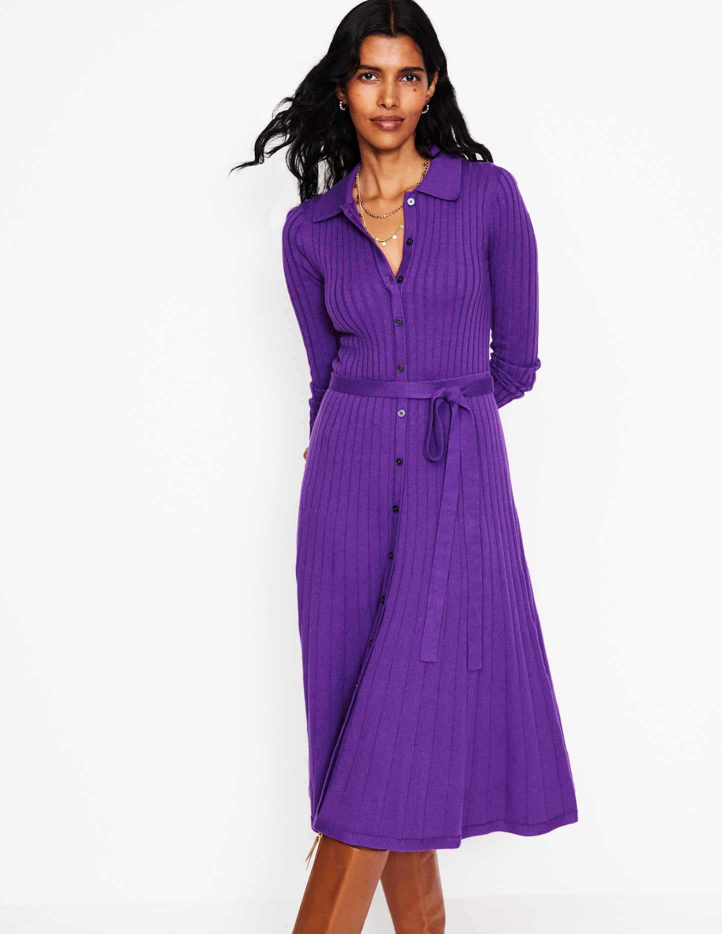 Rachel Gestrickes Hemdblusenkleid-Amethyst