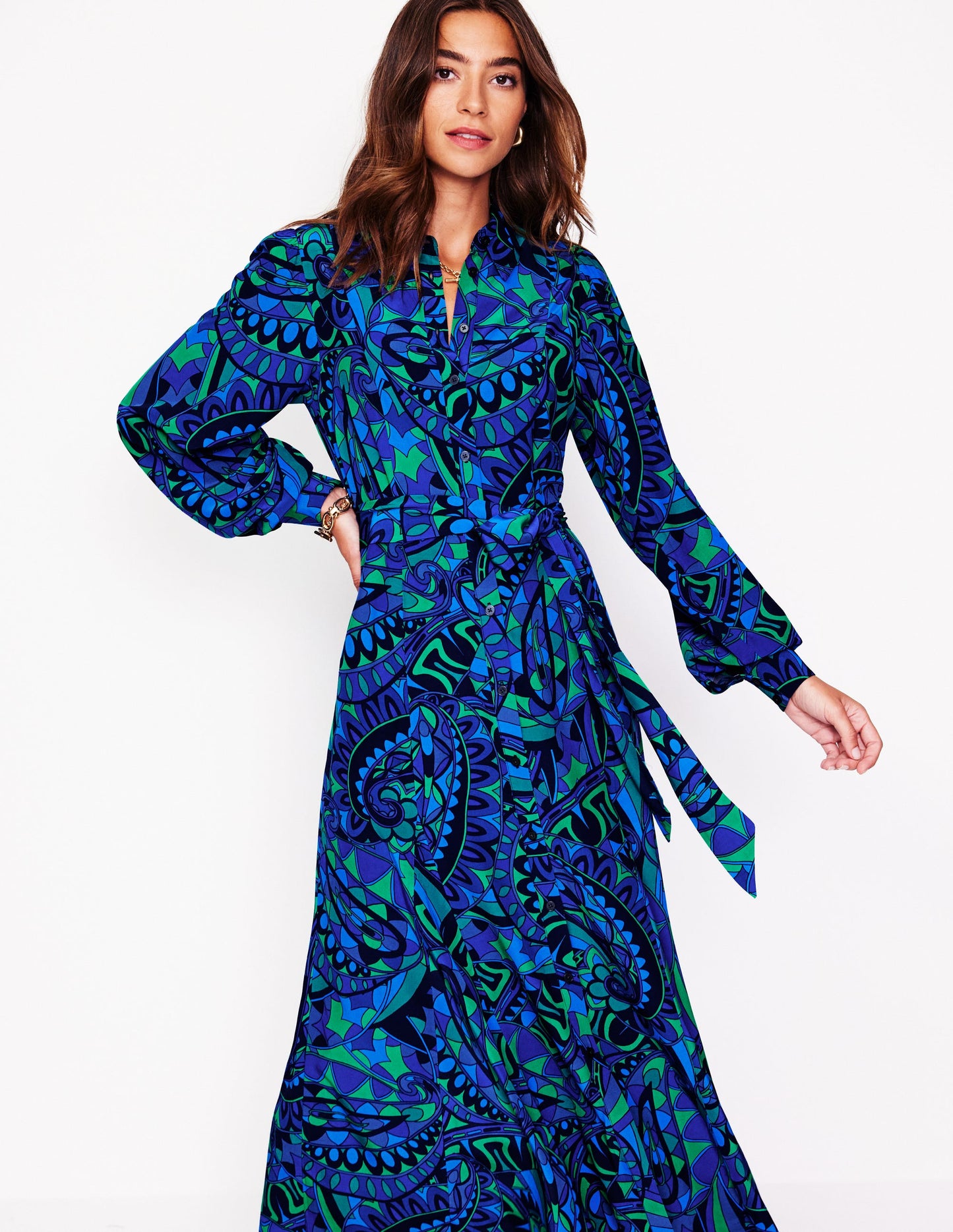 Martha Maxi-Hemdblusenkleid mit Godet-Rock-Astro Green/Skipper Fun Stripe