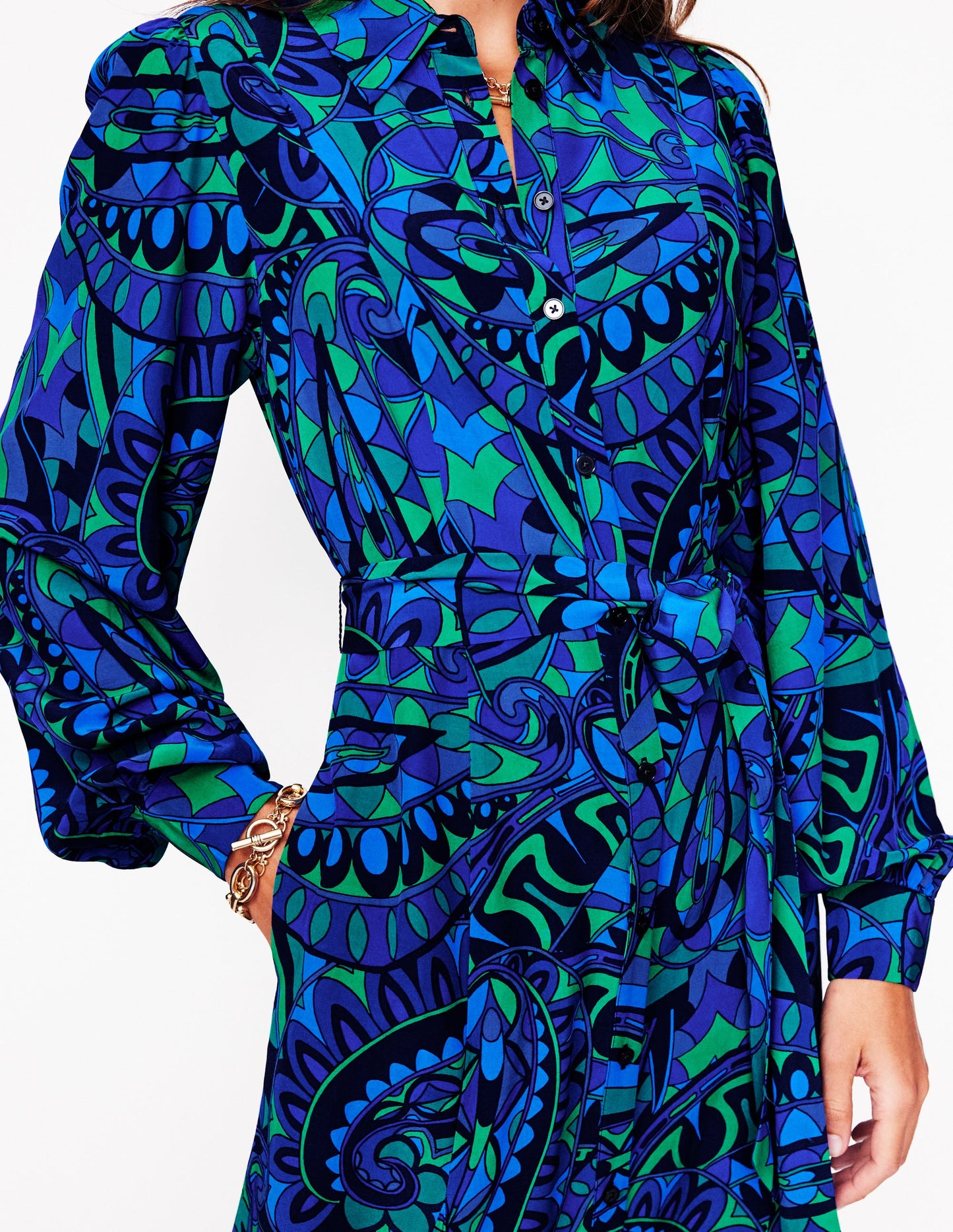 Martha Maxi-Hemdblusenkleid mit Godet-Rock-Astro Green/Skipper Fun Stripe