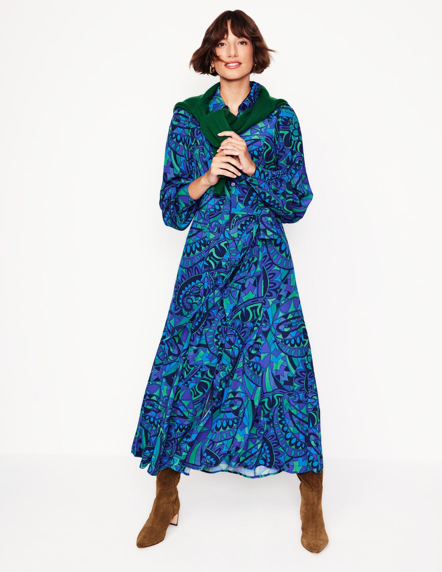 Martha Maxi-Hemdblusenkleid mit Godet-Rock-Astro Green/Skipper Fun Stripe