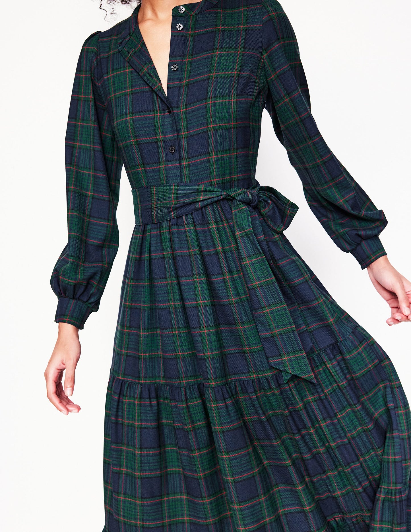 Robe longue Alba à carreaux-Carreaux bleu marine et vert
