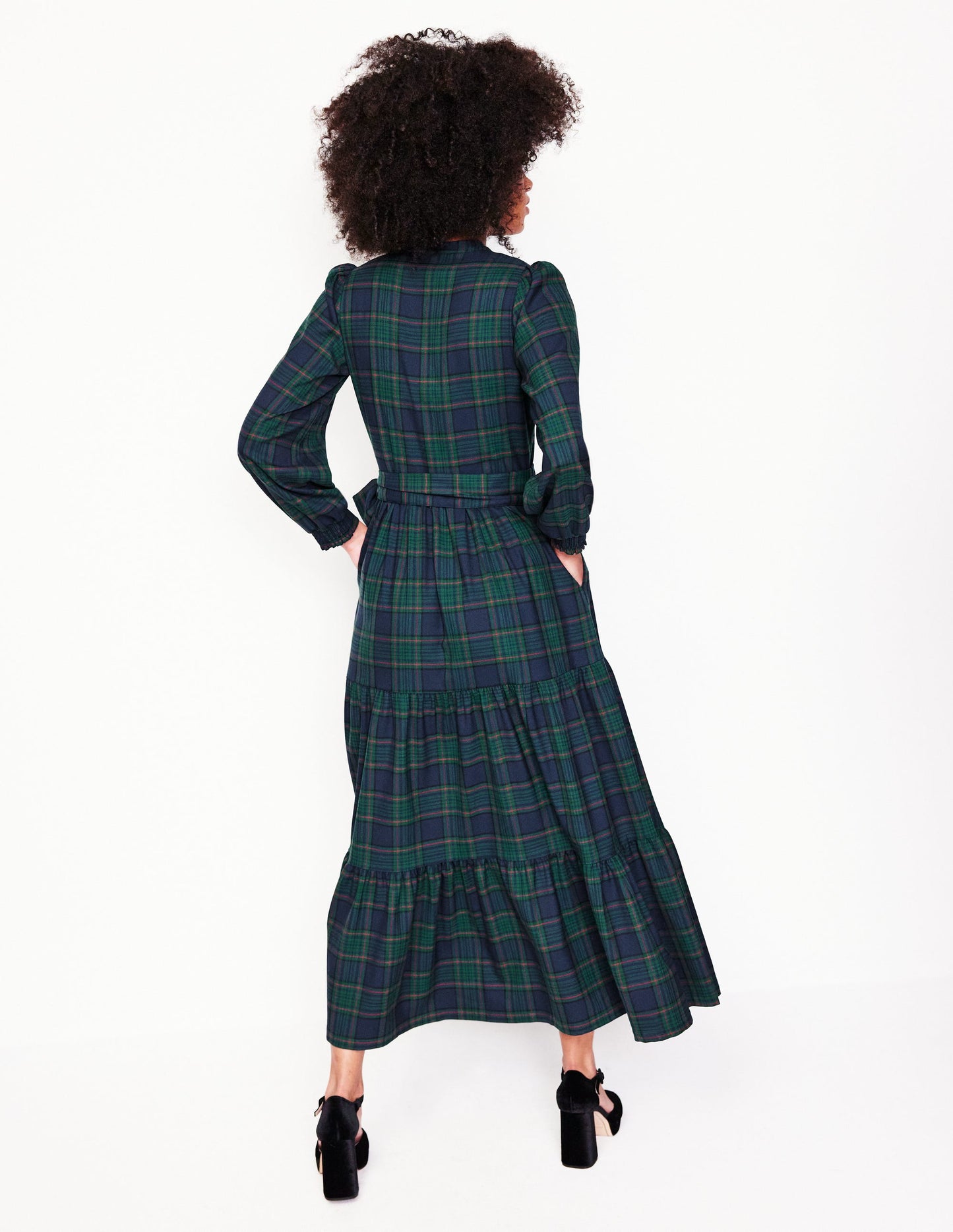 Robe longue Alba à carreaux-Carreaux bleu marine et vert