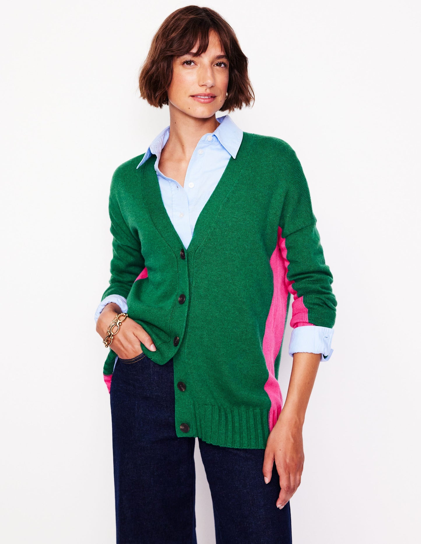 Gilet long Zia à col V-Mineral Blue Flower Bed