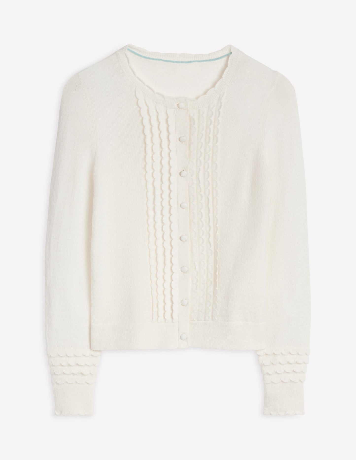 Strickjacke mit Muschelsaum an den Ärmeln-Warmes Naturweiß