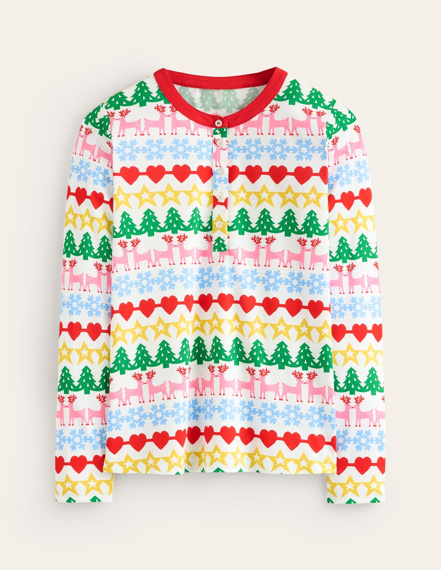 Haut de pyjama à manches longues en jersey-Multi, motif jacquard pain d'épices