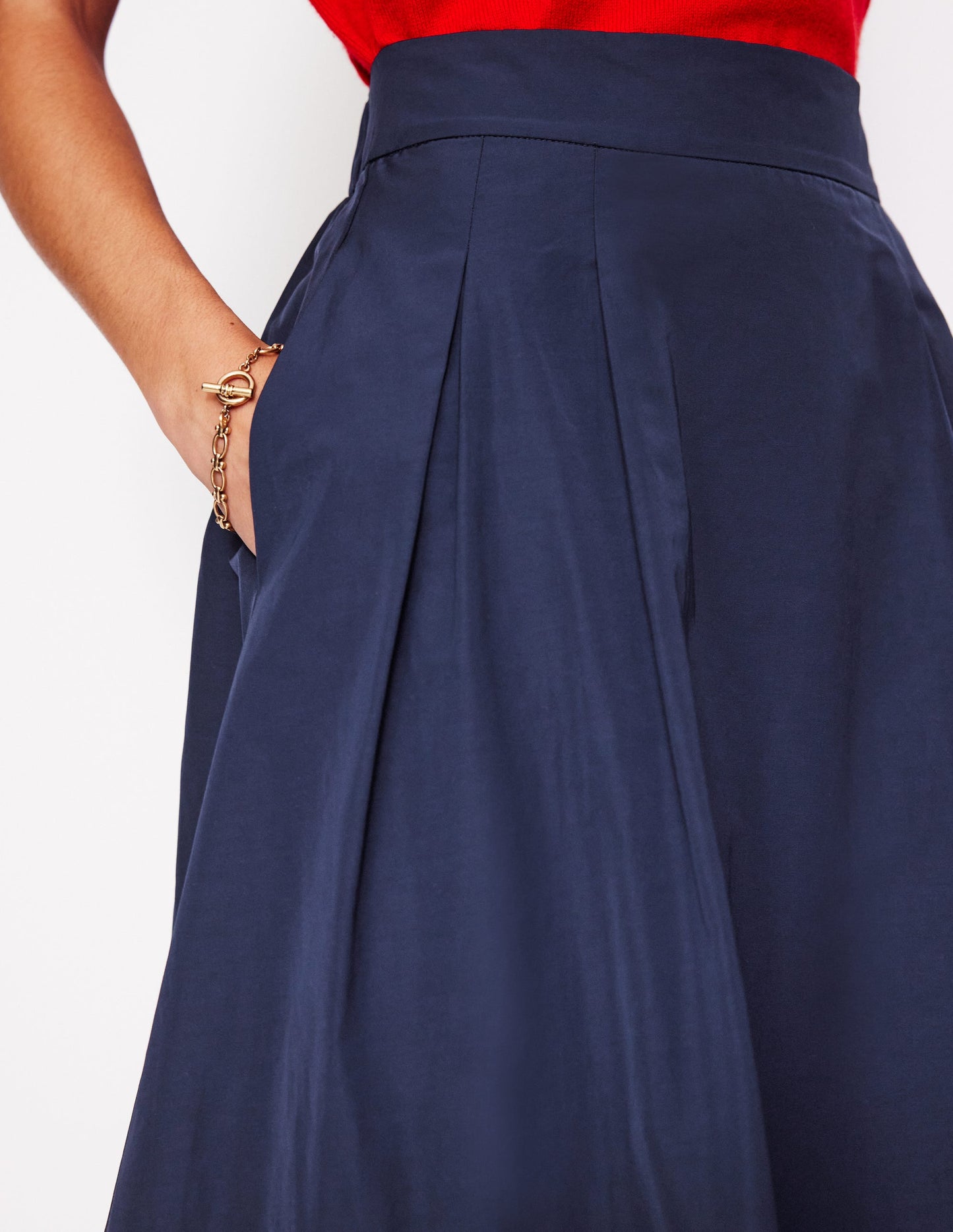 Jupe midi Isabella en taffetas-Bleu Marine, Petits Pois