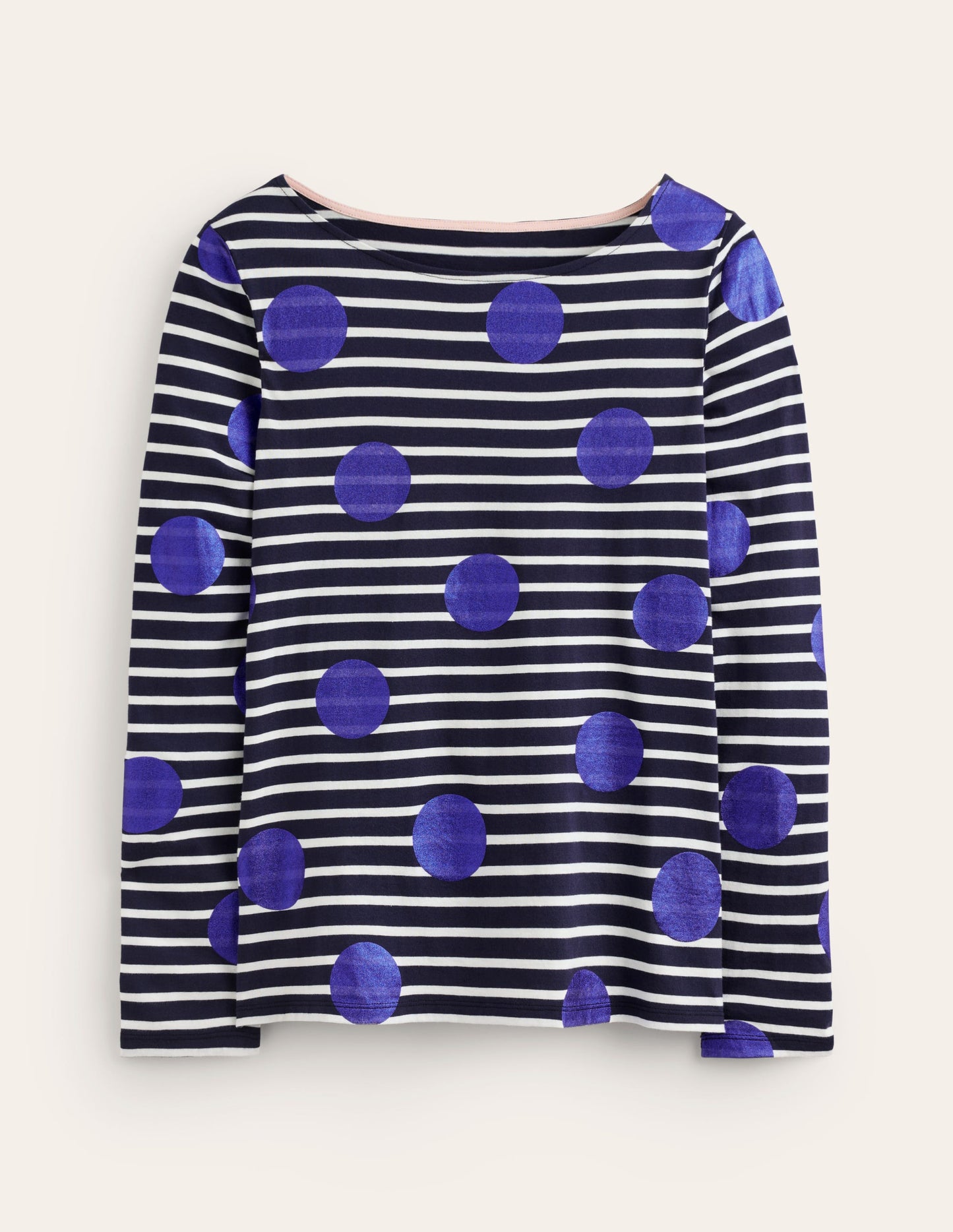 Ella Breton-Shirt mit langen Ärmeln-Marineblau, Naturweiß, Blaue Punkte