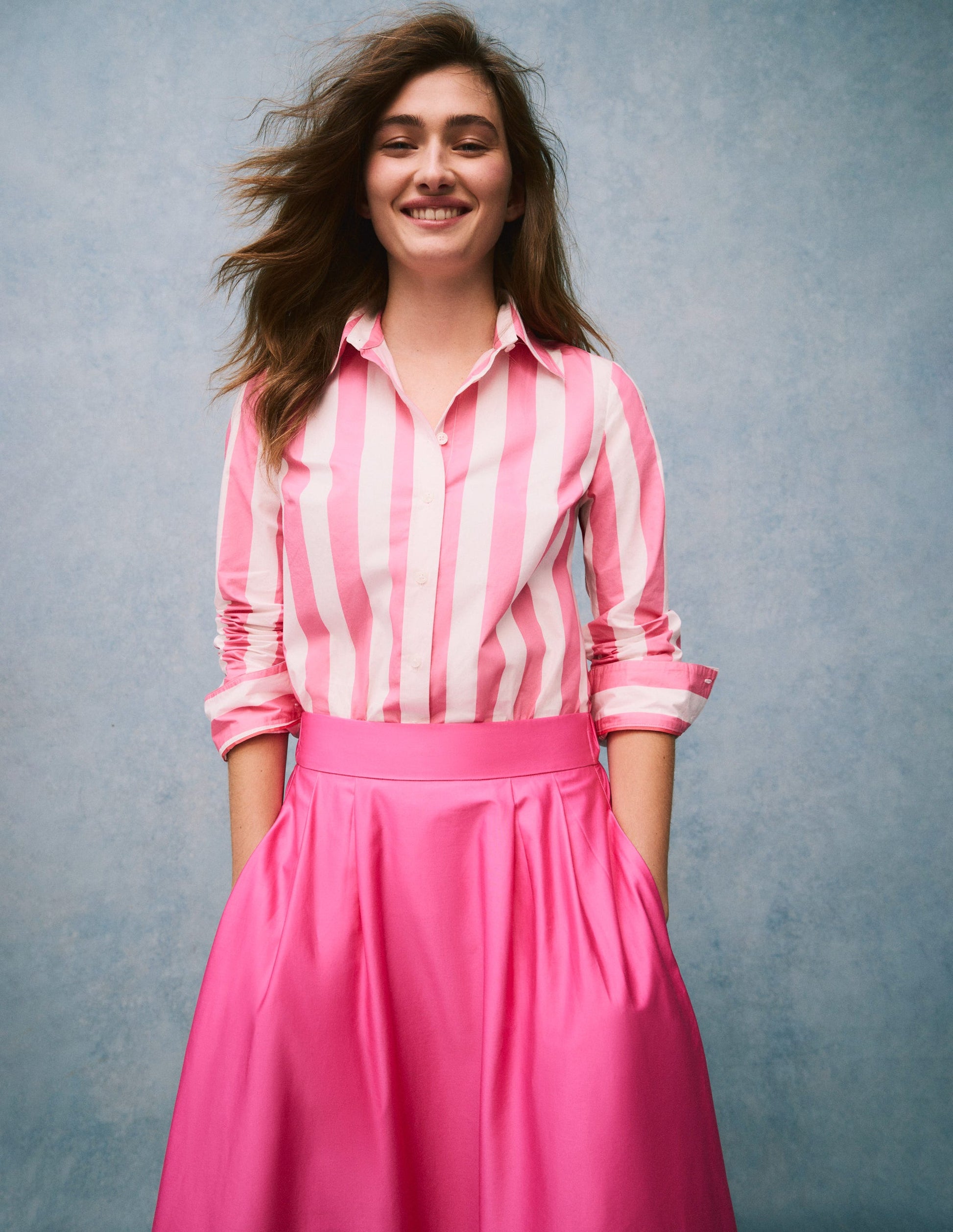 Sienna Baumwollhemd-Rosarot Breite Streifen-2