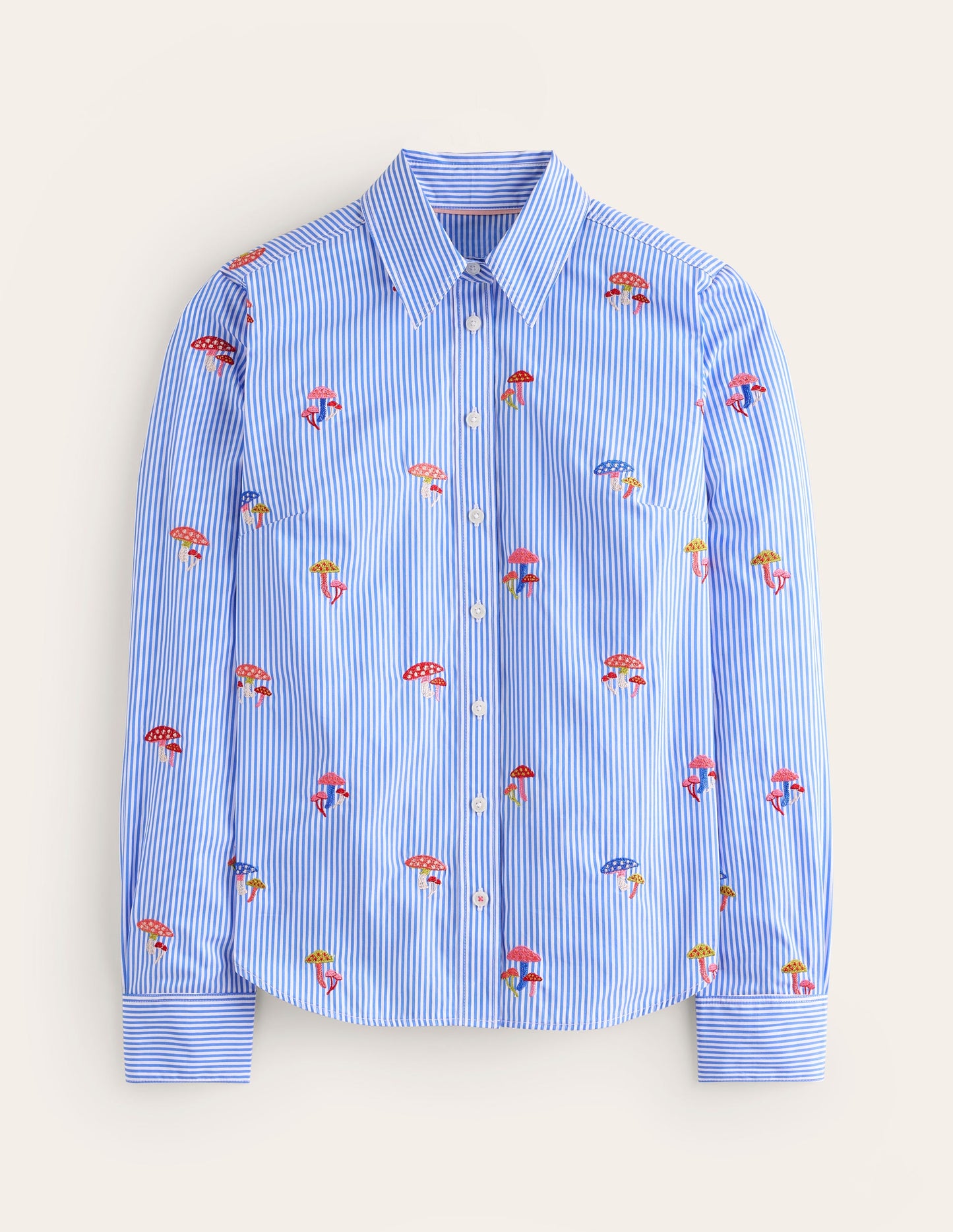 Sienna Interest Cotton Shirt-Mushroom, Blue Stripe