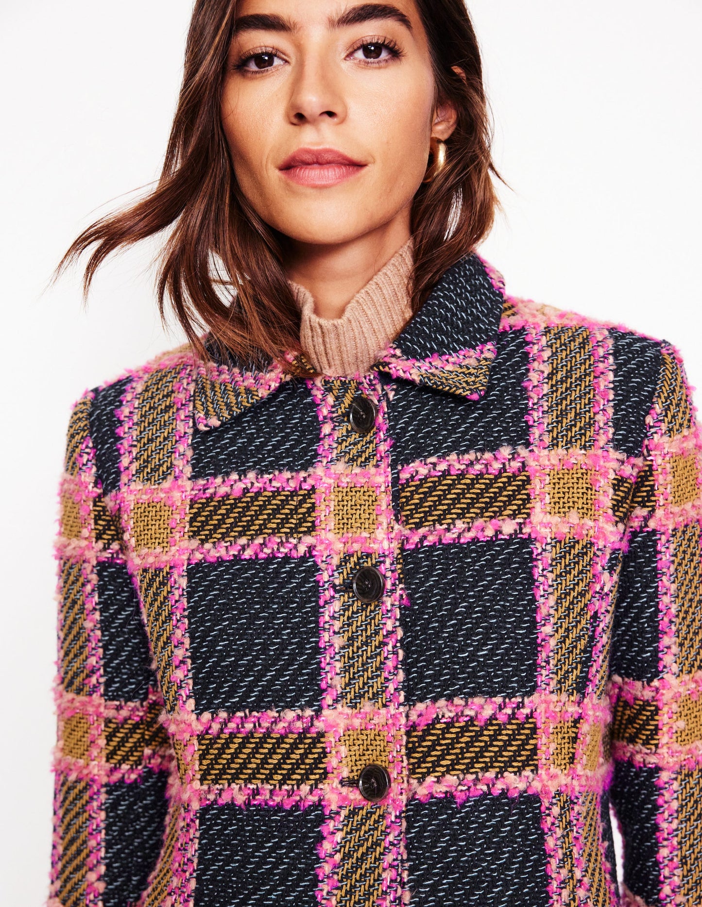 Durham Wool Blend Coat-Pink Check