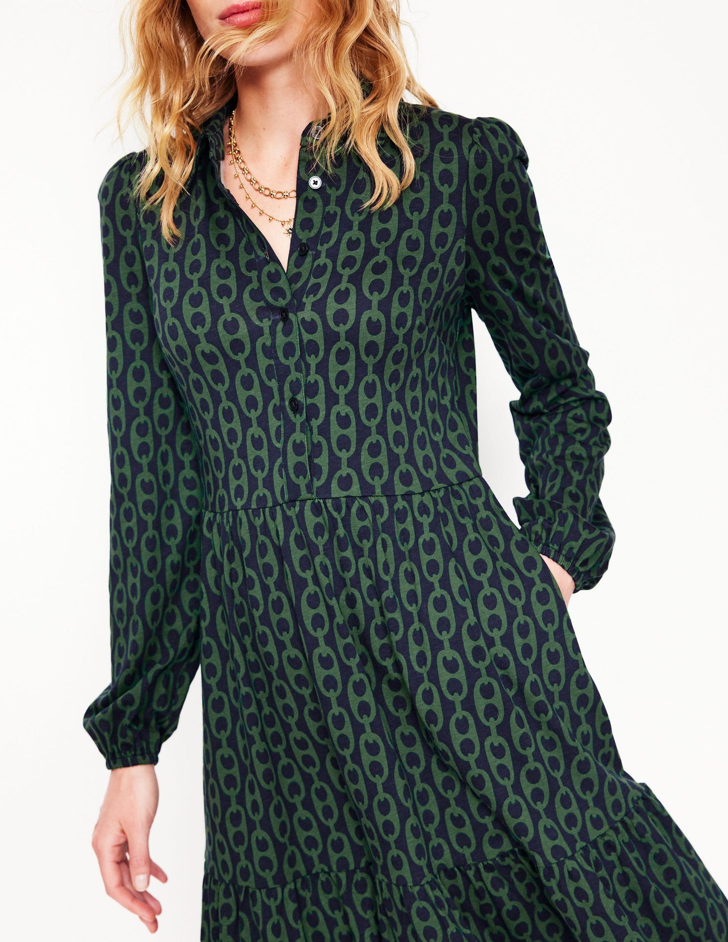 Robe Jemima en jersey à volants-Pin, motif Geo Chain
