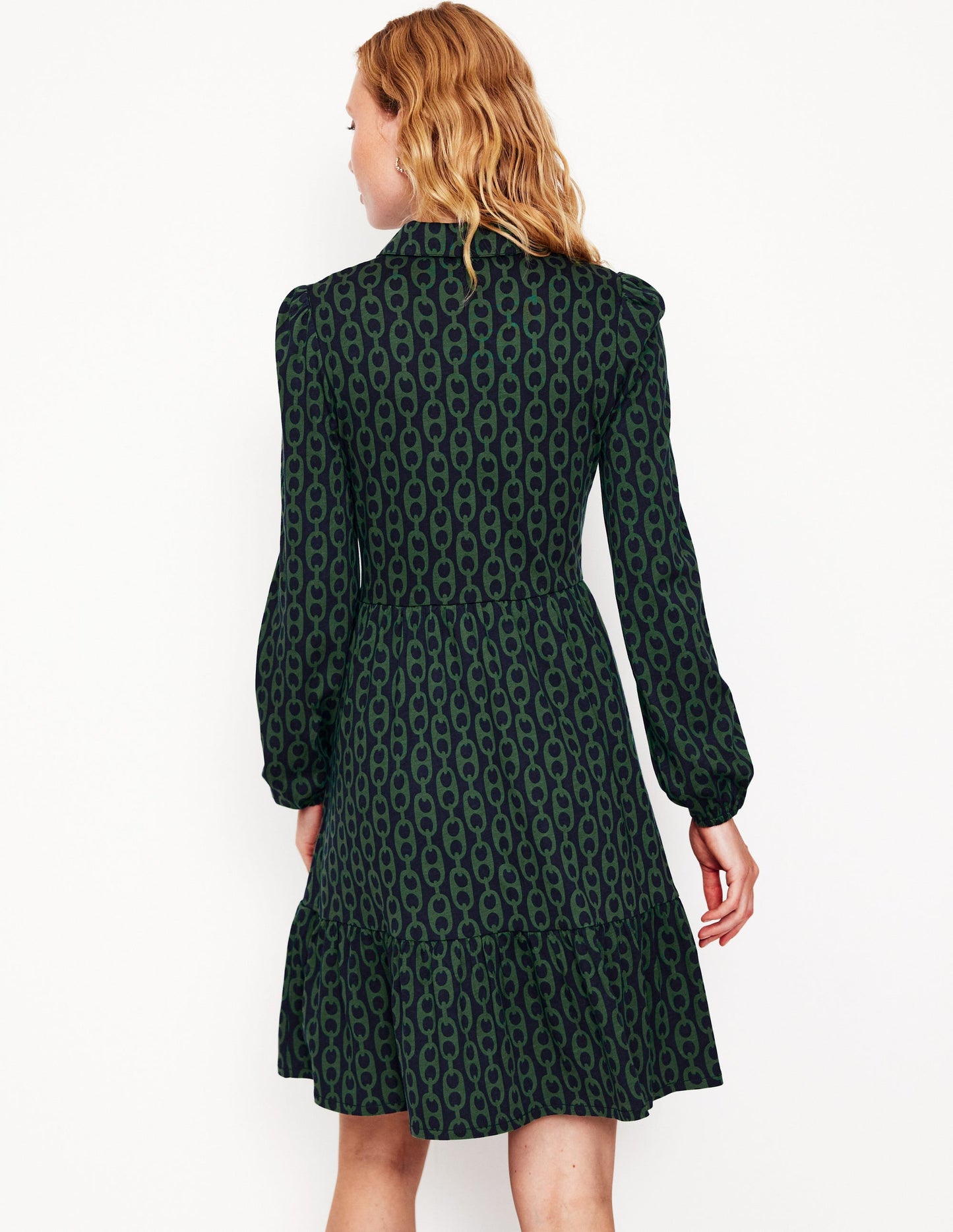Robe Jemima en jersey à volants-Pin, motif Geo Chain