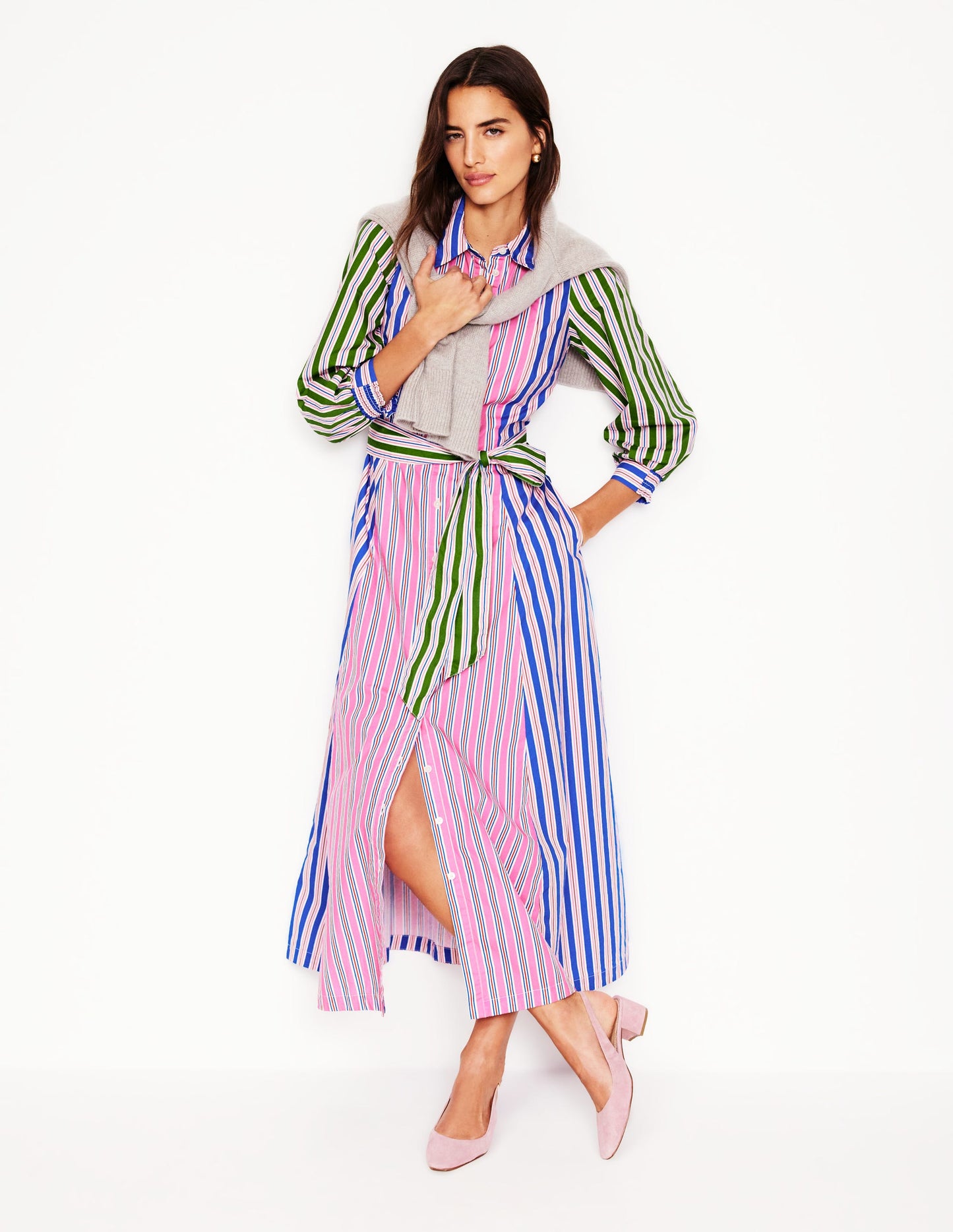 Robe-chemise Clara en coton-Rose, rayé rouge