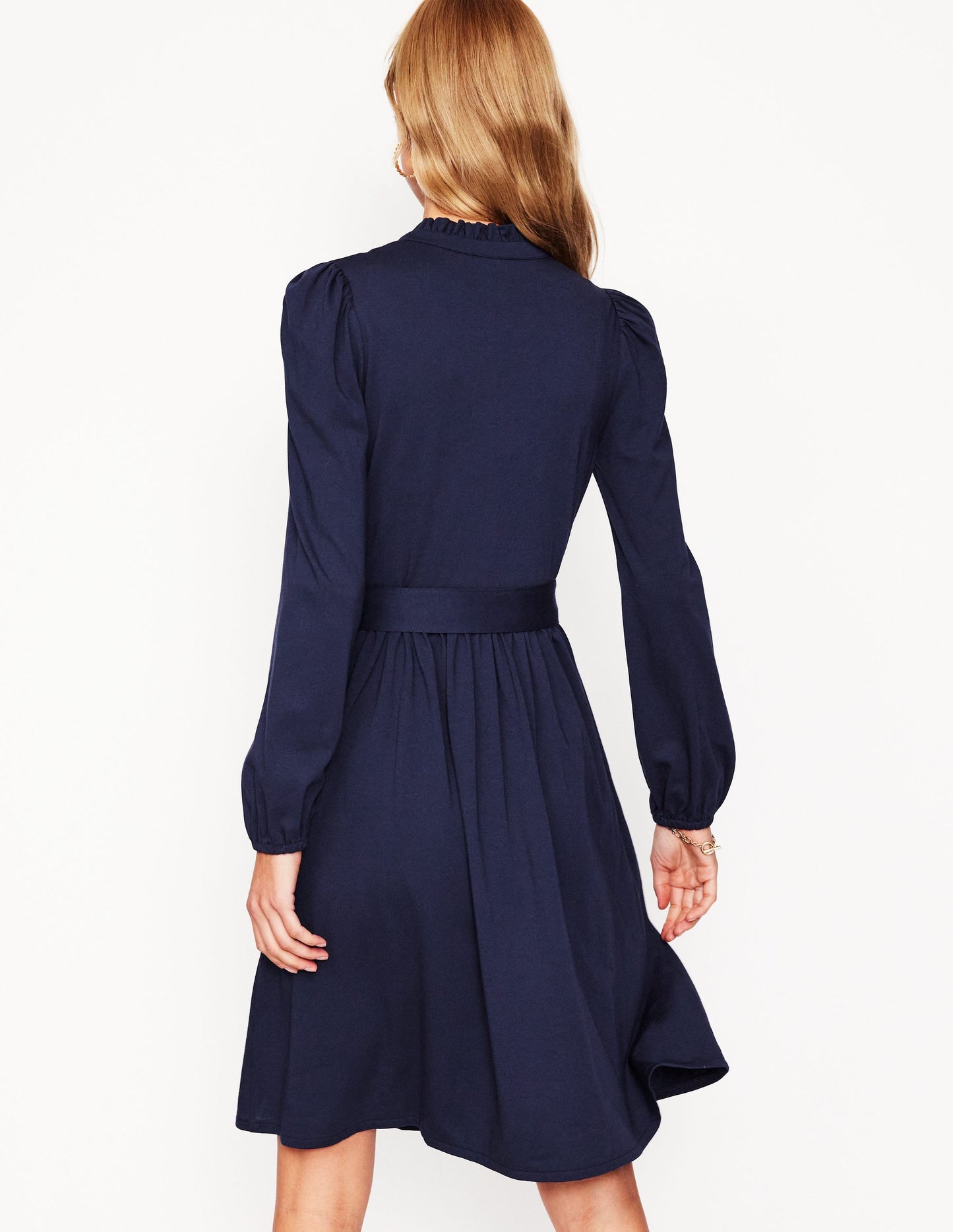 Robe-chemise Willow à col volanté-Bleu Marine, Petits Pois