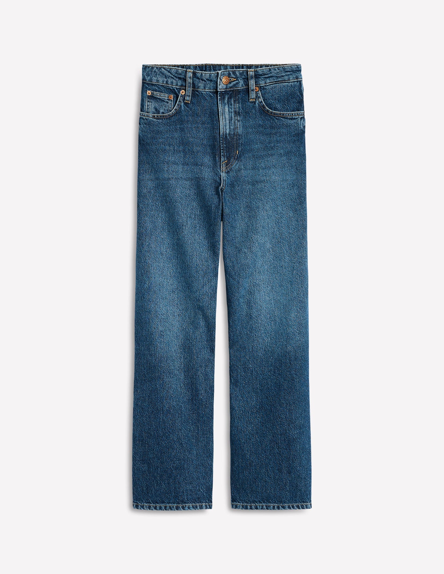 Kurze Jeans mit hohem Bund und geradem Beinschnitt-Mittlere Waschung