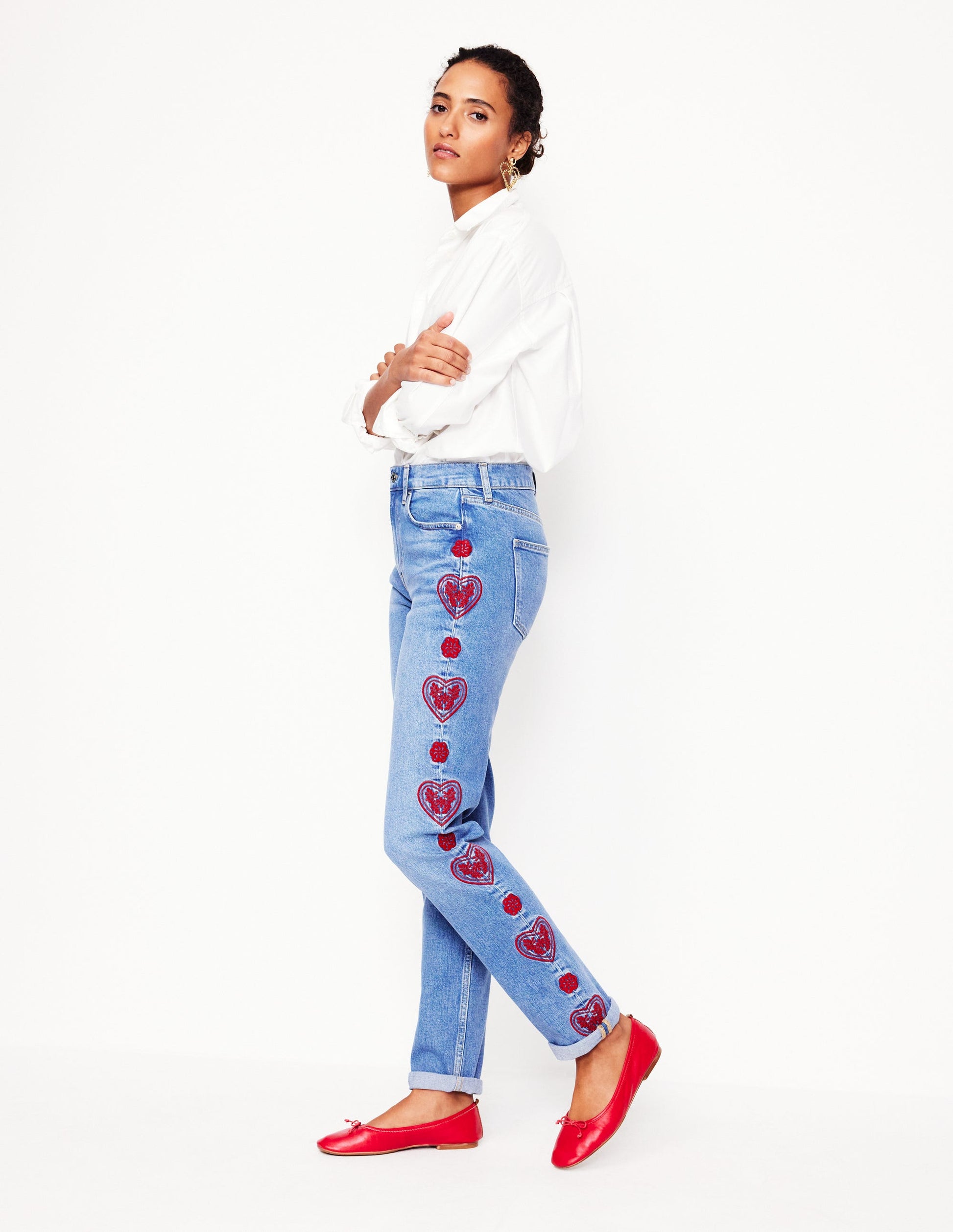Jean girlfriend-Broderie cœur-1