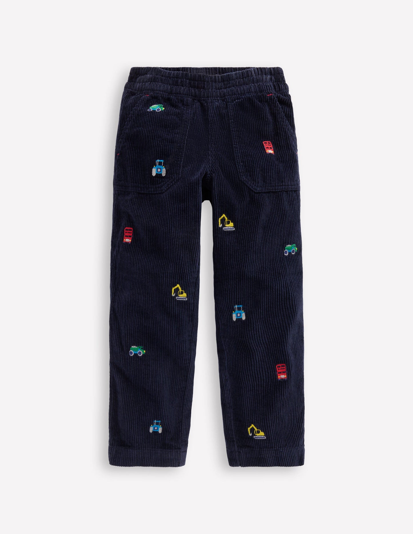Pantalon à enfiler en velours côtelé-Broderies construction