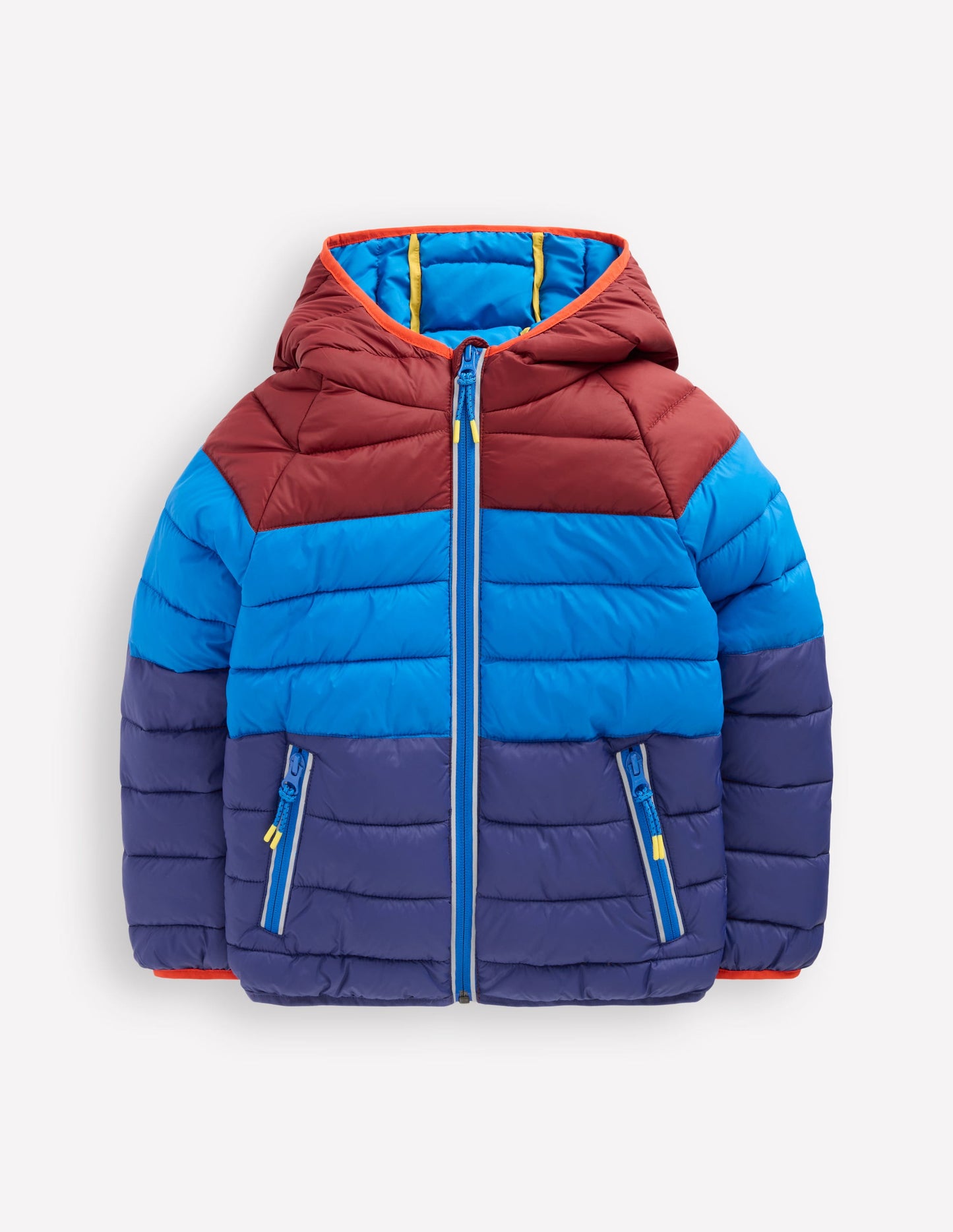 Bequem verstaubare, wattierte Jacke-Blau Blockfarben