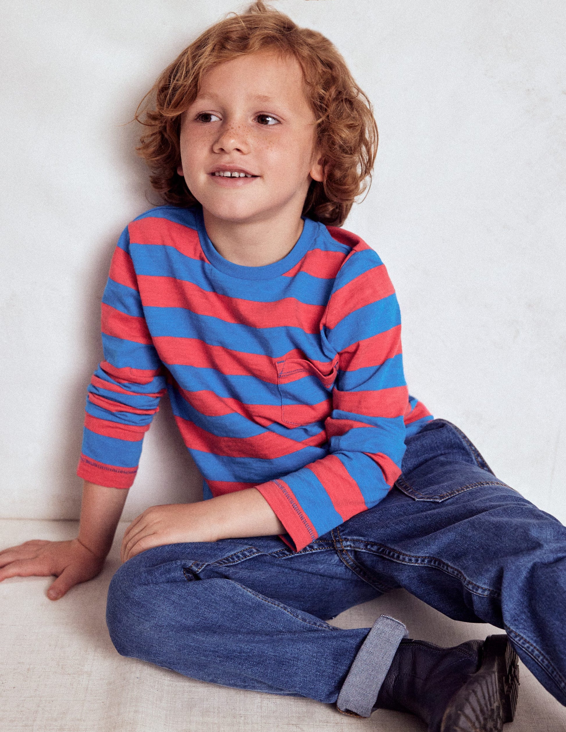 Langärmliges T-Shirt für den Alltag-Eisvogelblau/Marmeladenrot-3