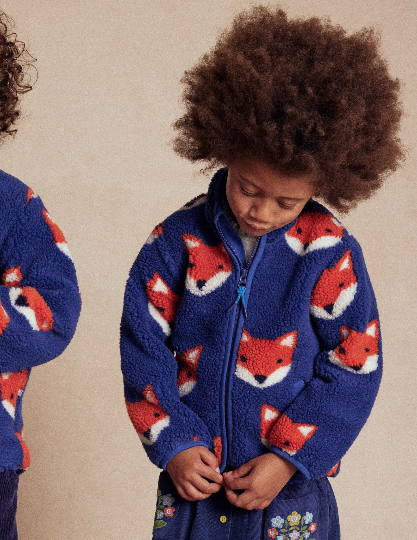 Kuschelige Teddyfell-Jacke-Saphirblau Füchse