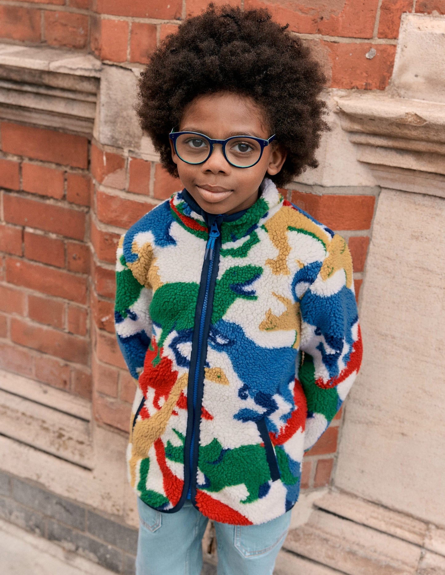 Kuschelige Teddyfell-Jacke-Bunt Dinos