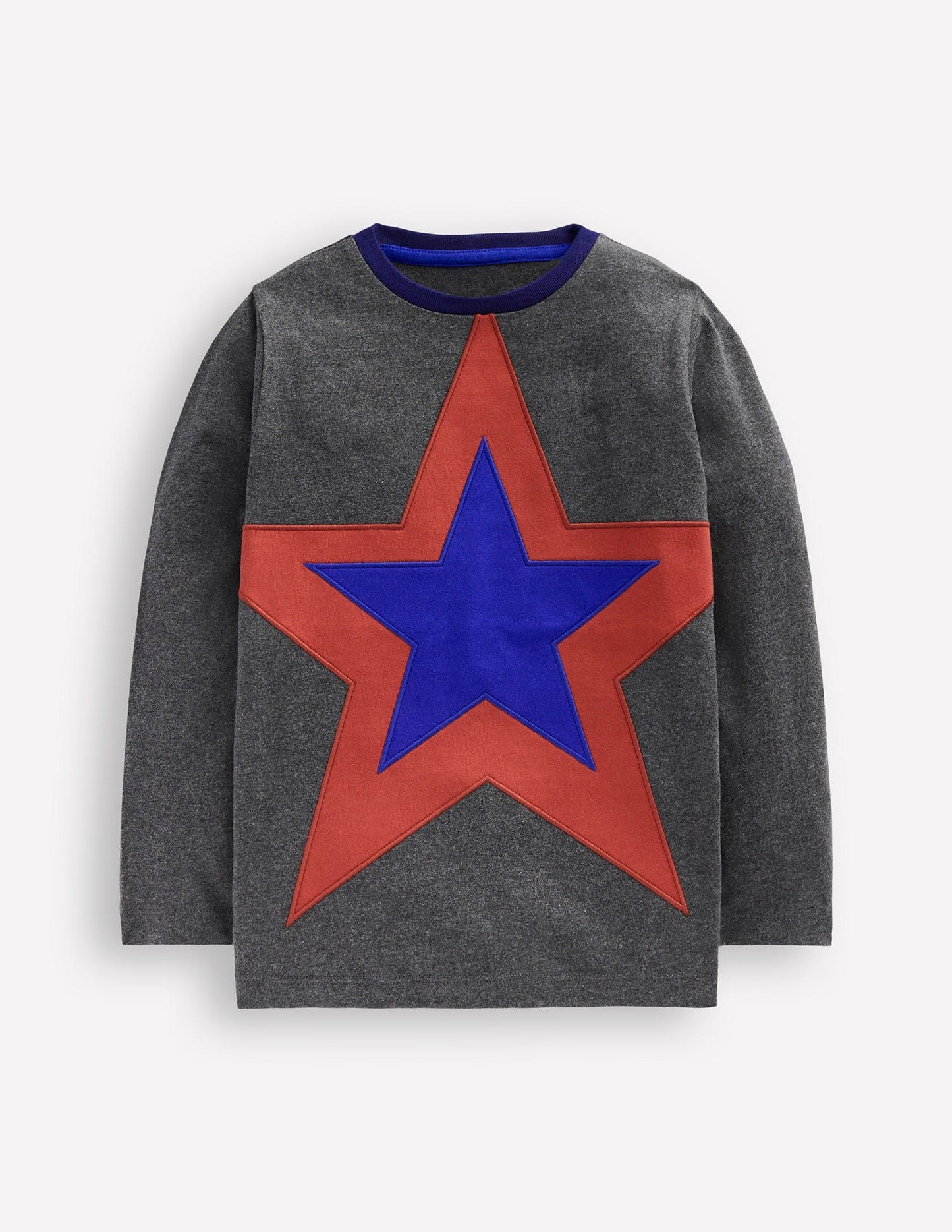 T-Shirt mit Stern-Applikation-Blaugrau Meliert mit Sternen