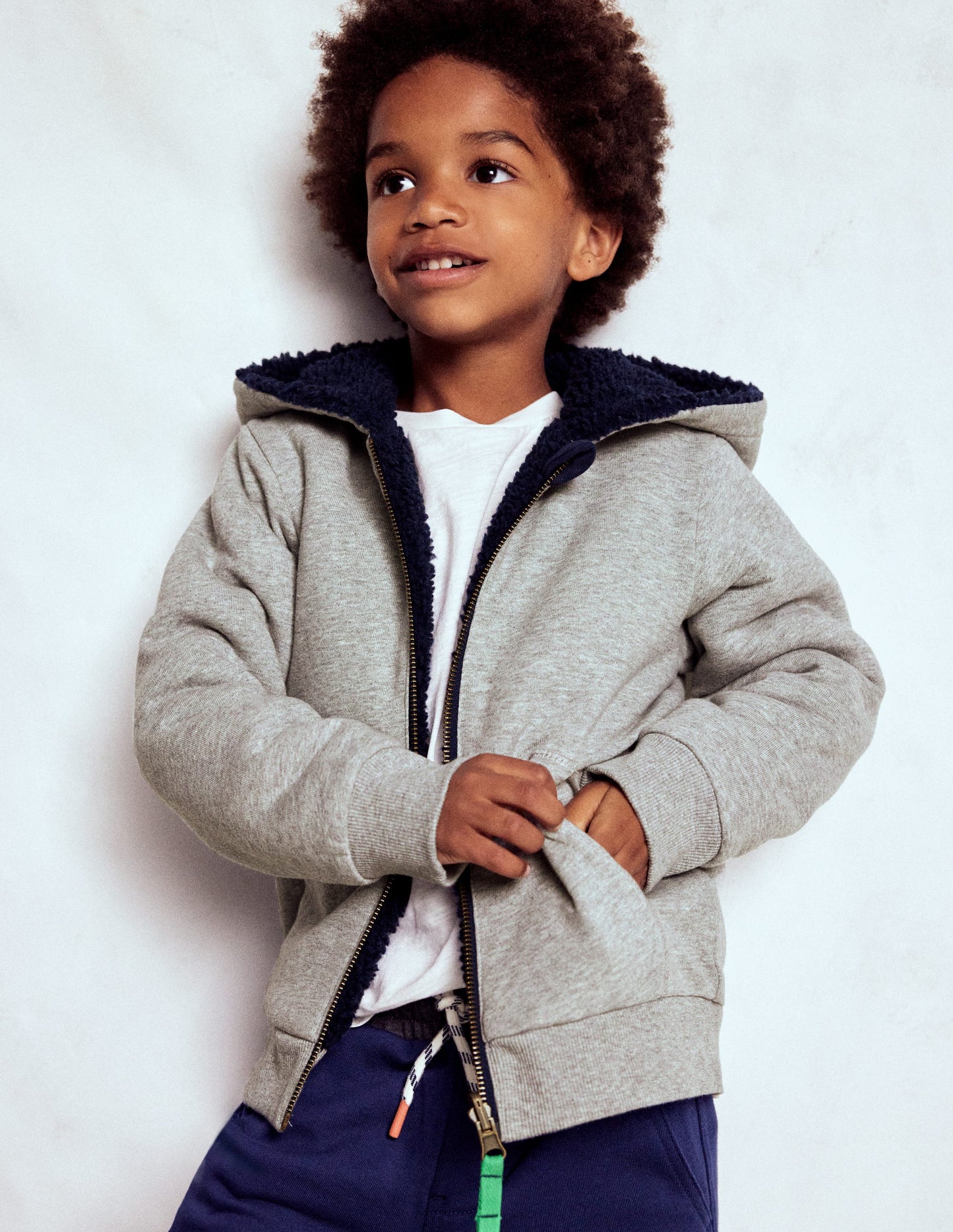 Sweat à capuche réversible en borg-Gris chiné
