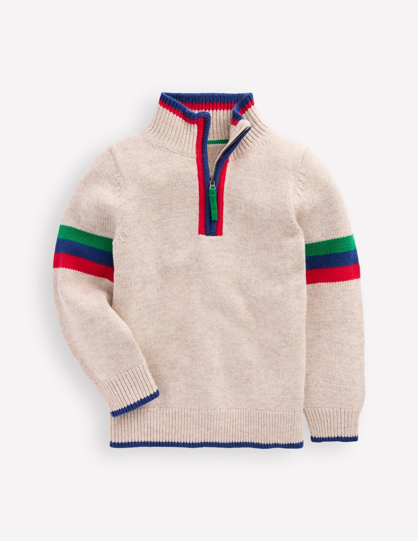 Klassischer Pullover mit halblangem Reißverschluss-Beige Meliert
