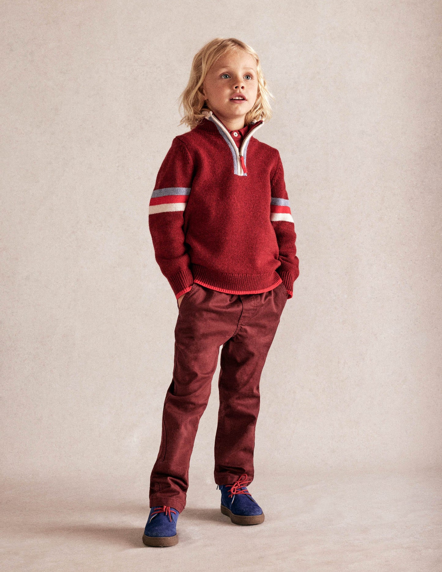 Klassischer Pullover mit halblangem Reißverschluss-Rumba-Rot