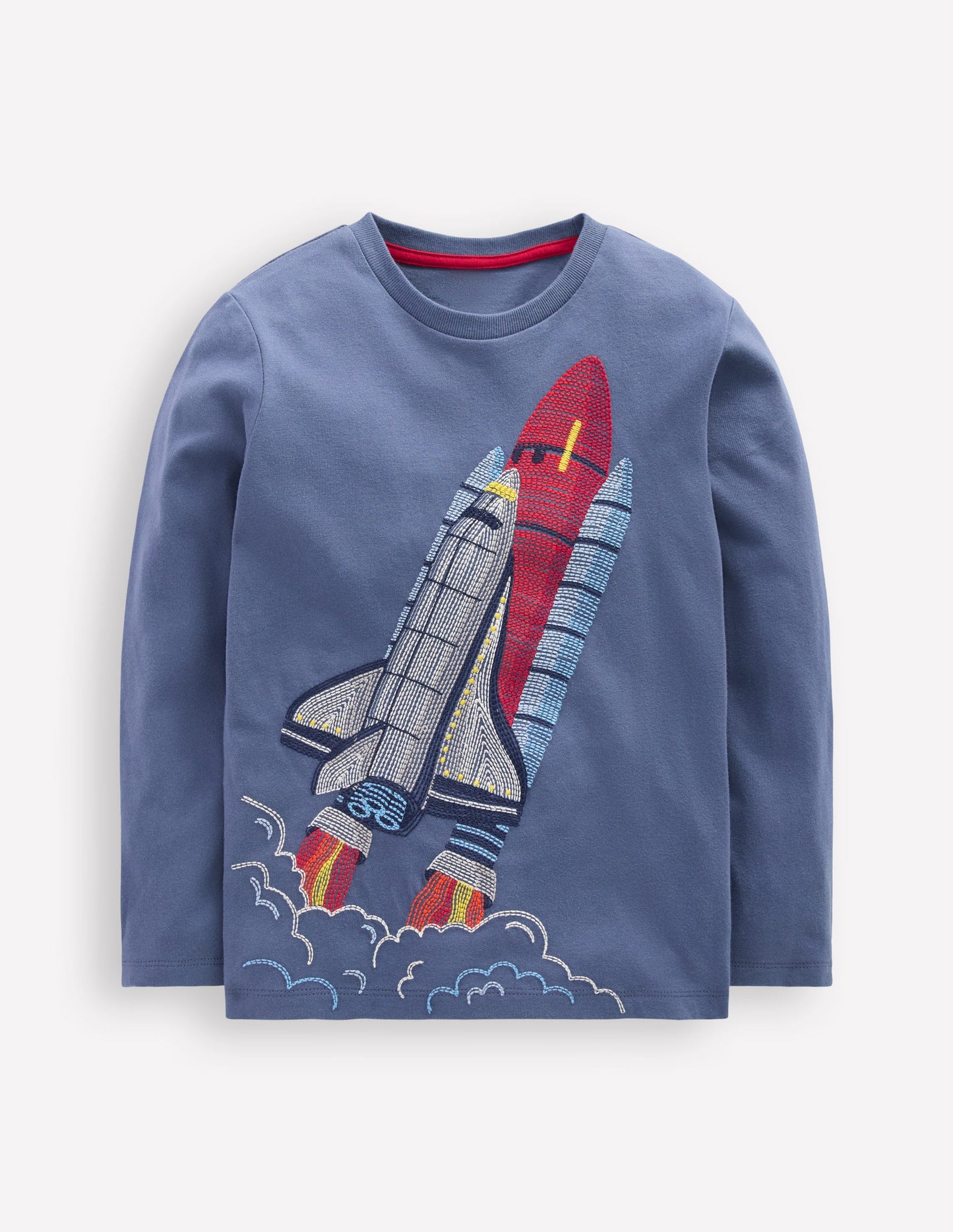Im Dunkeln leuchtendes T-Shirt mit Superstitch-Roboterblau, Rakete