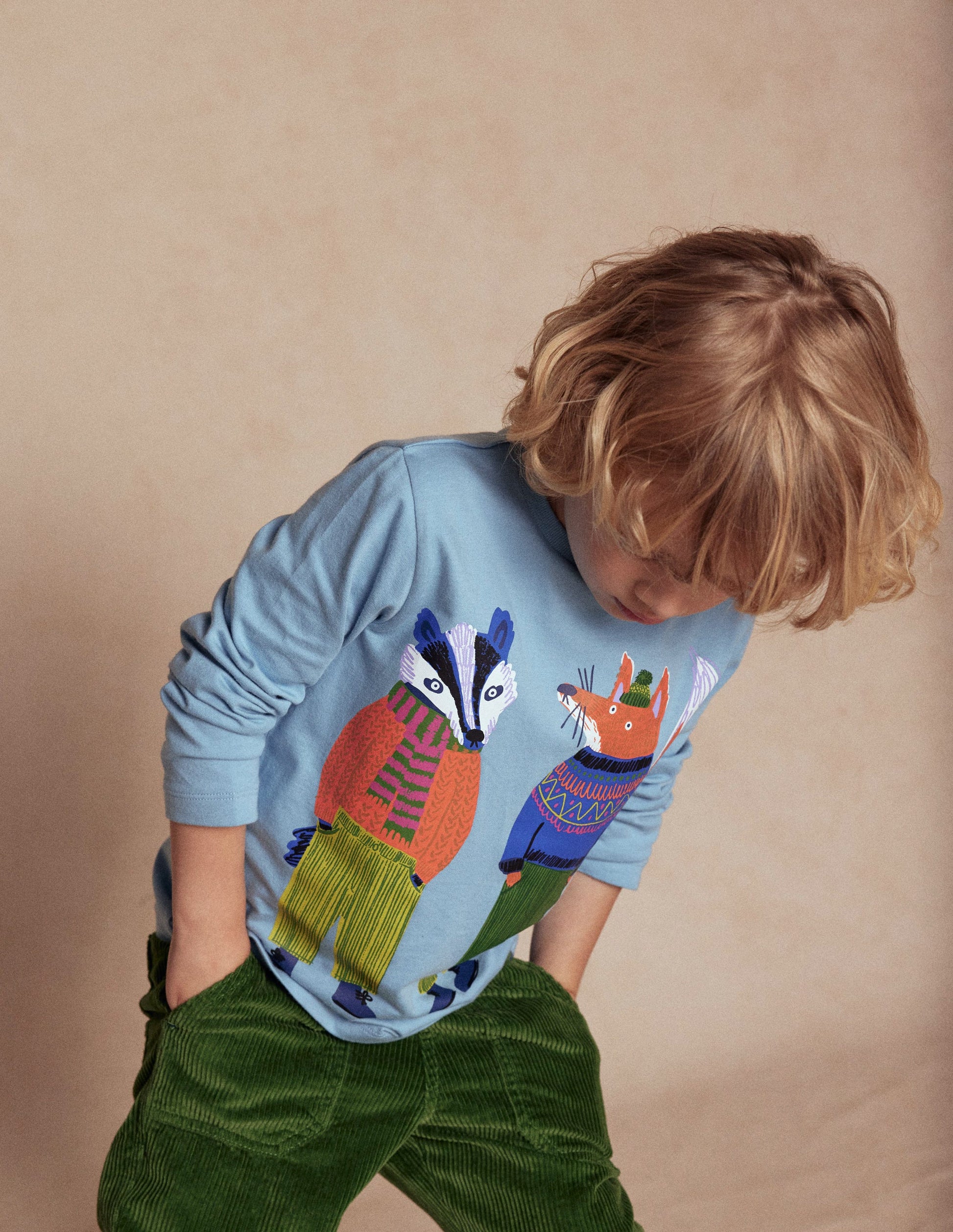 Originelles langärmliges T-Shirt-Gletscherblau Füchse-1