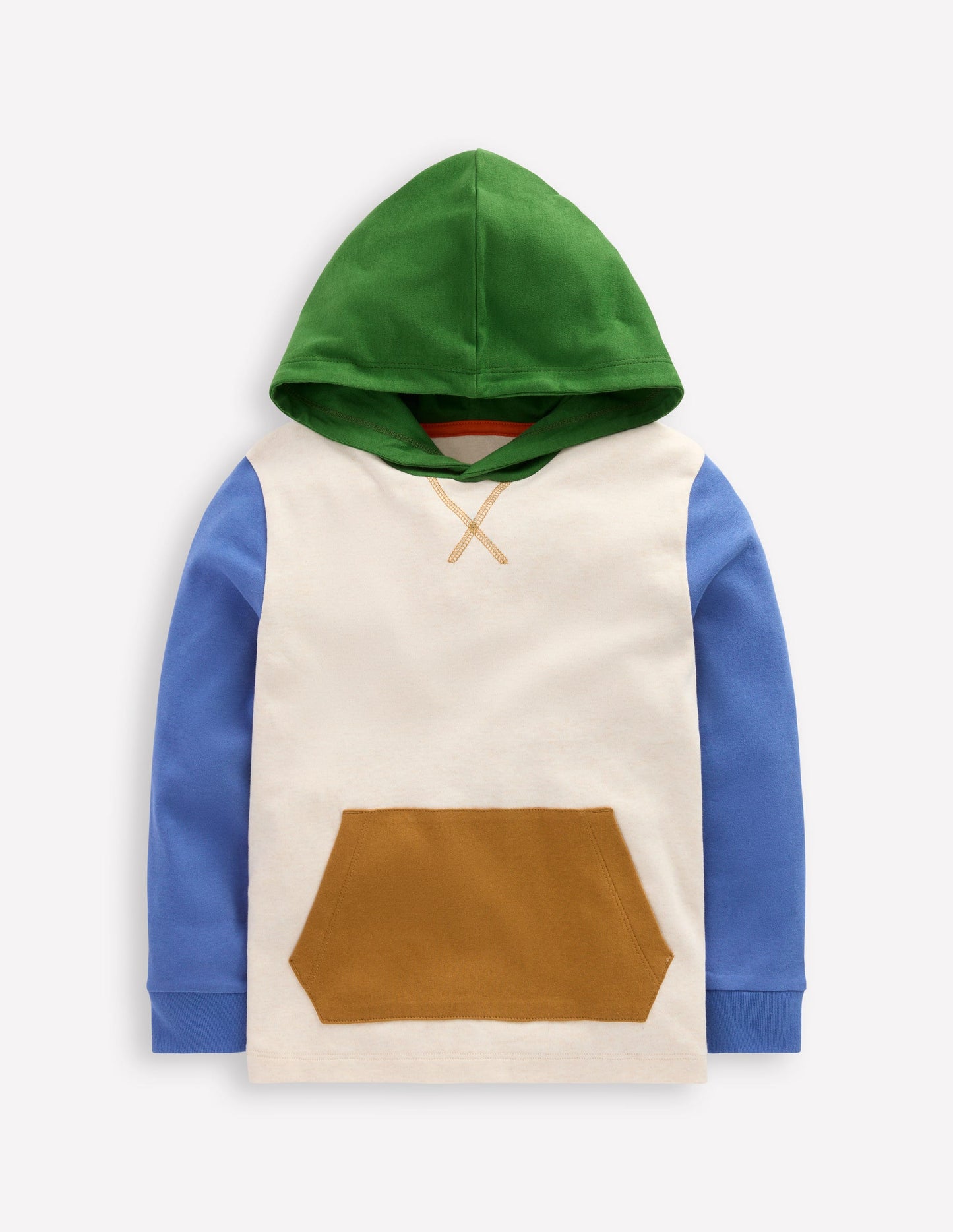 Mittelschwerer Kapuzenpullover-Haferbeige meliert/Flussblau