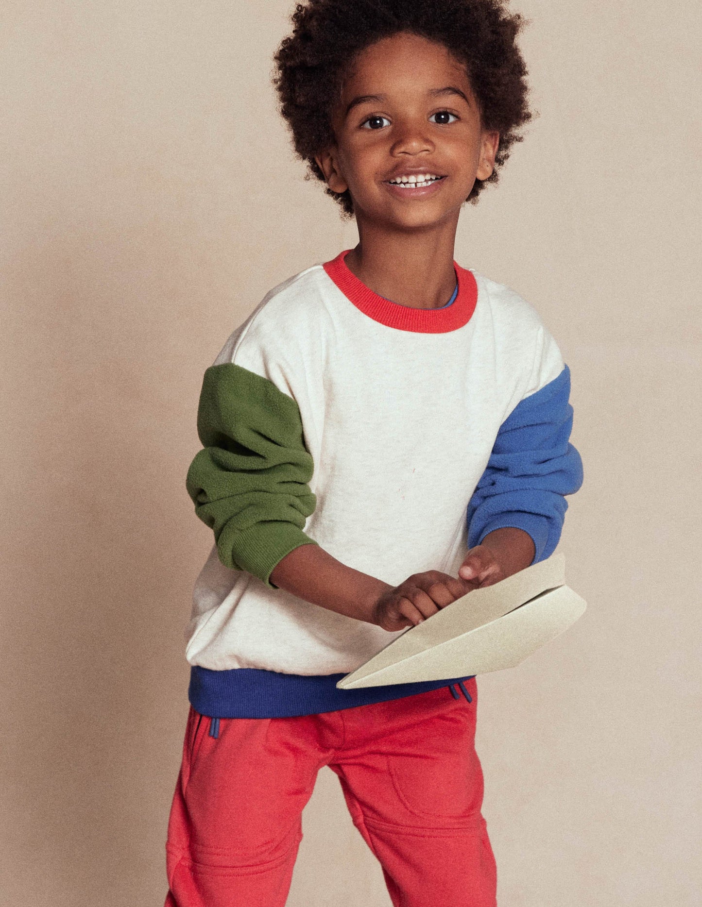 Sweatshirt in Blockfarben-Haferbeige meliert Blockfarben