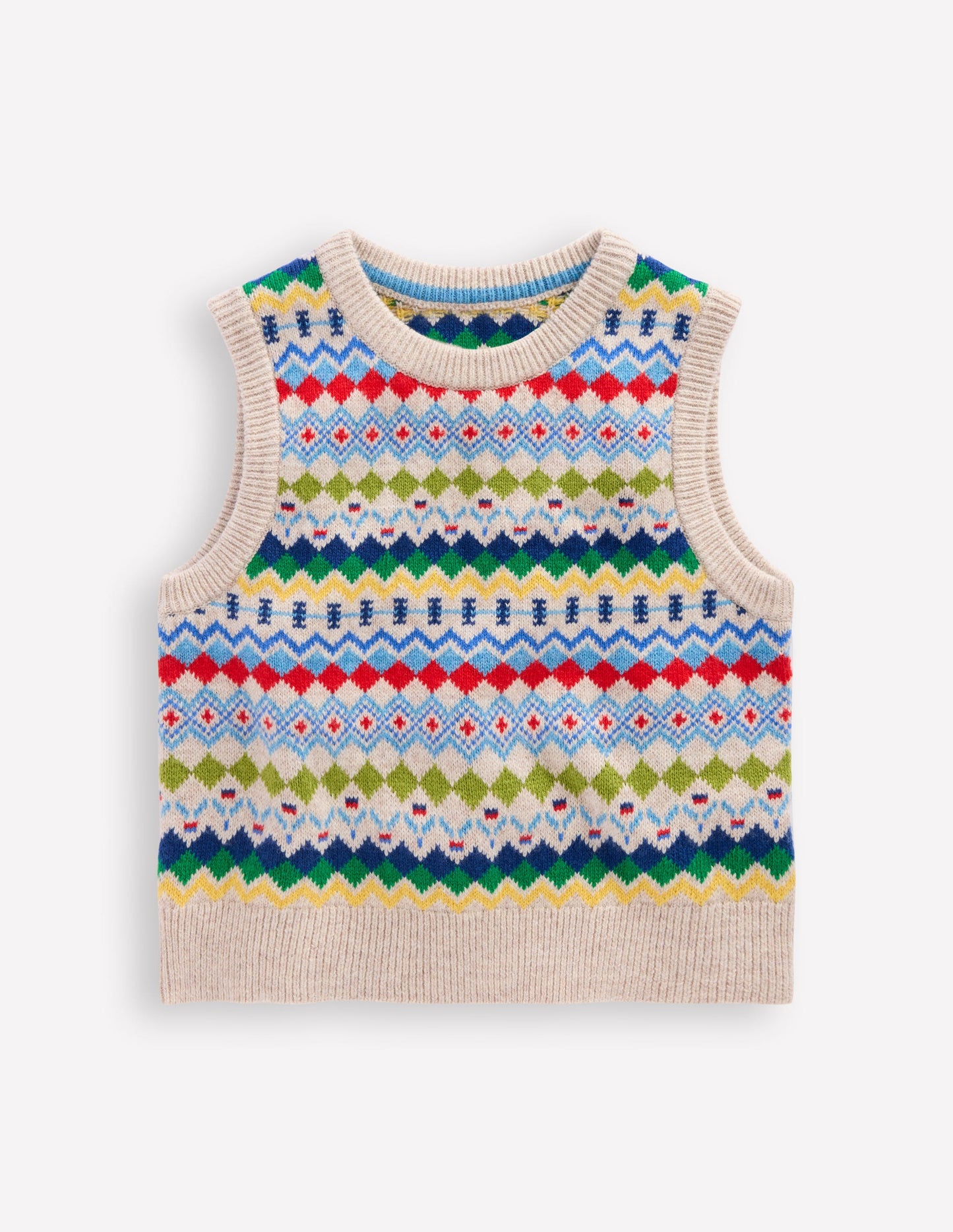 Fair-Isle-Pullunder-Hellbeige Meliert, Fair-Isle-Muster